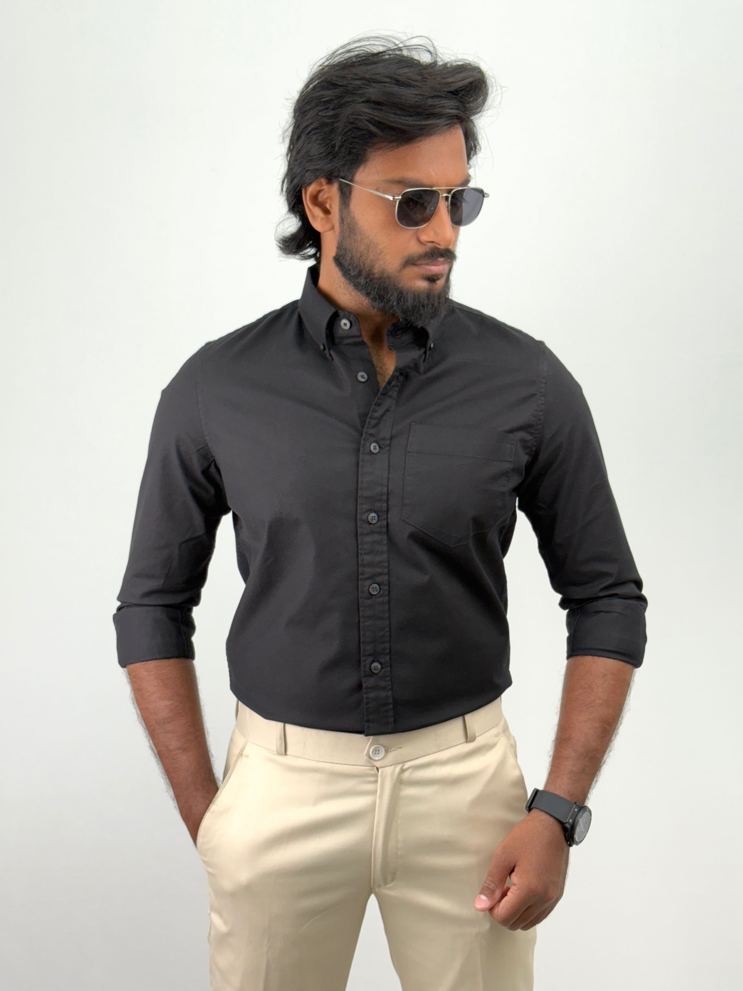 Black Plain Oxford Shirt