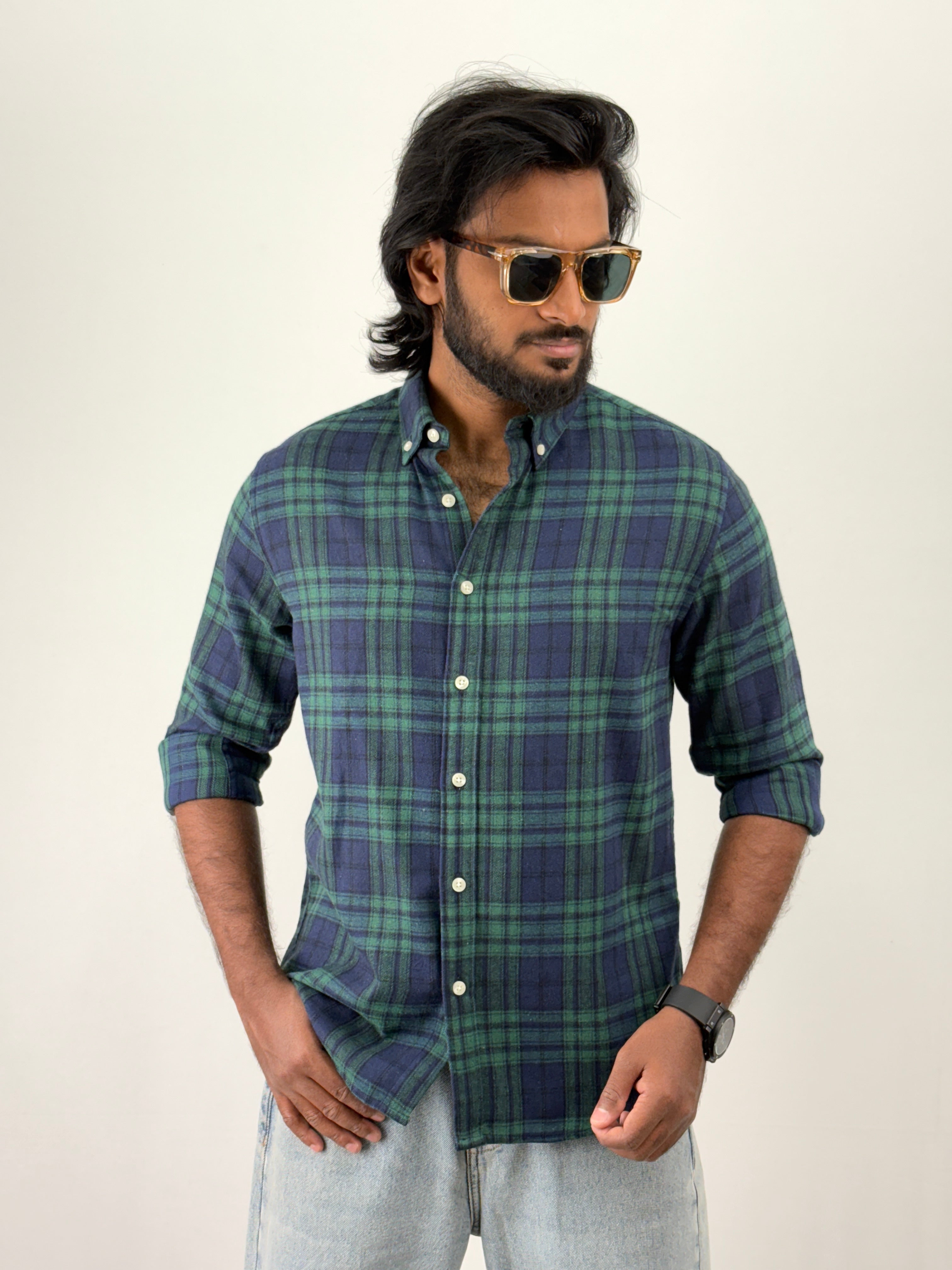 Navy Green Flannel Shirt
