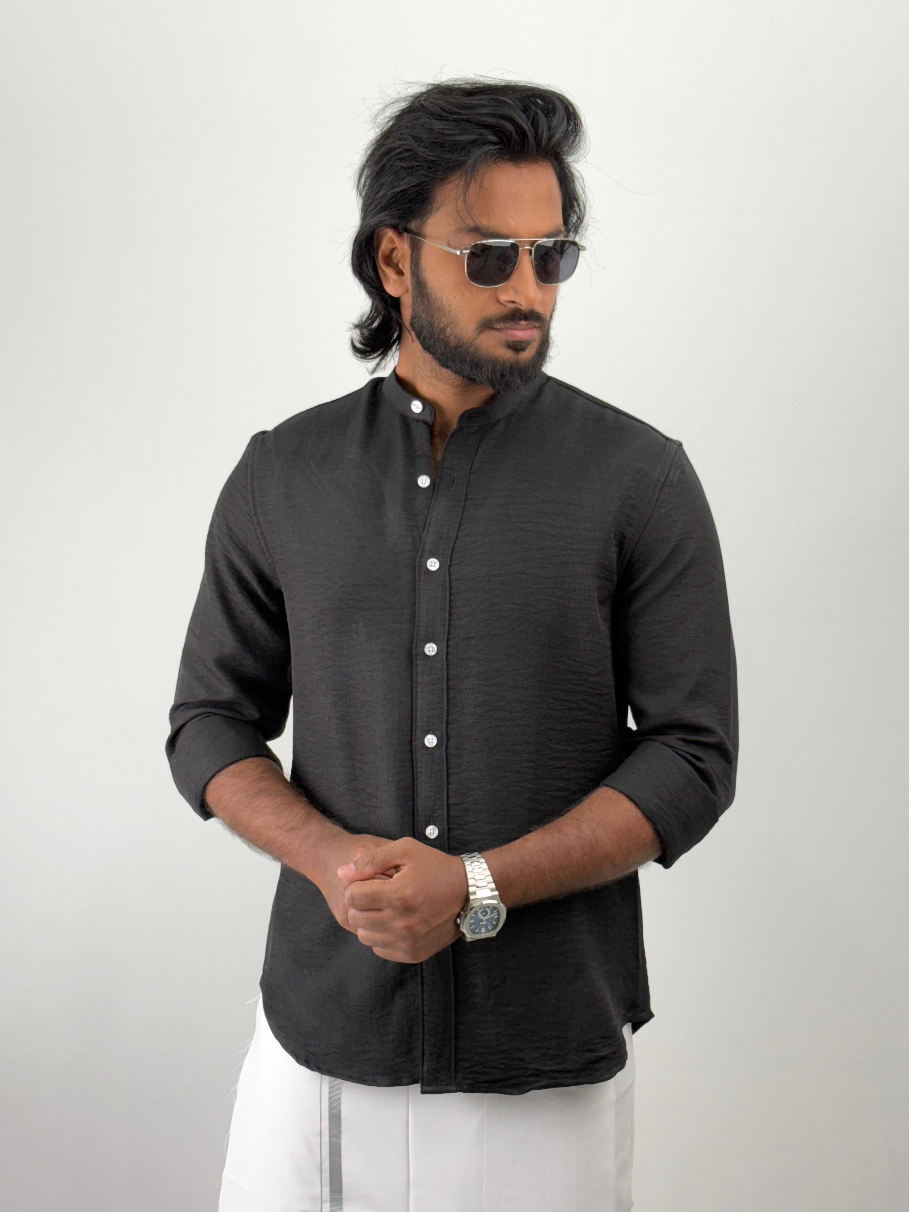 Black IMP Mandarin Collar Shirt