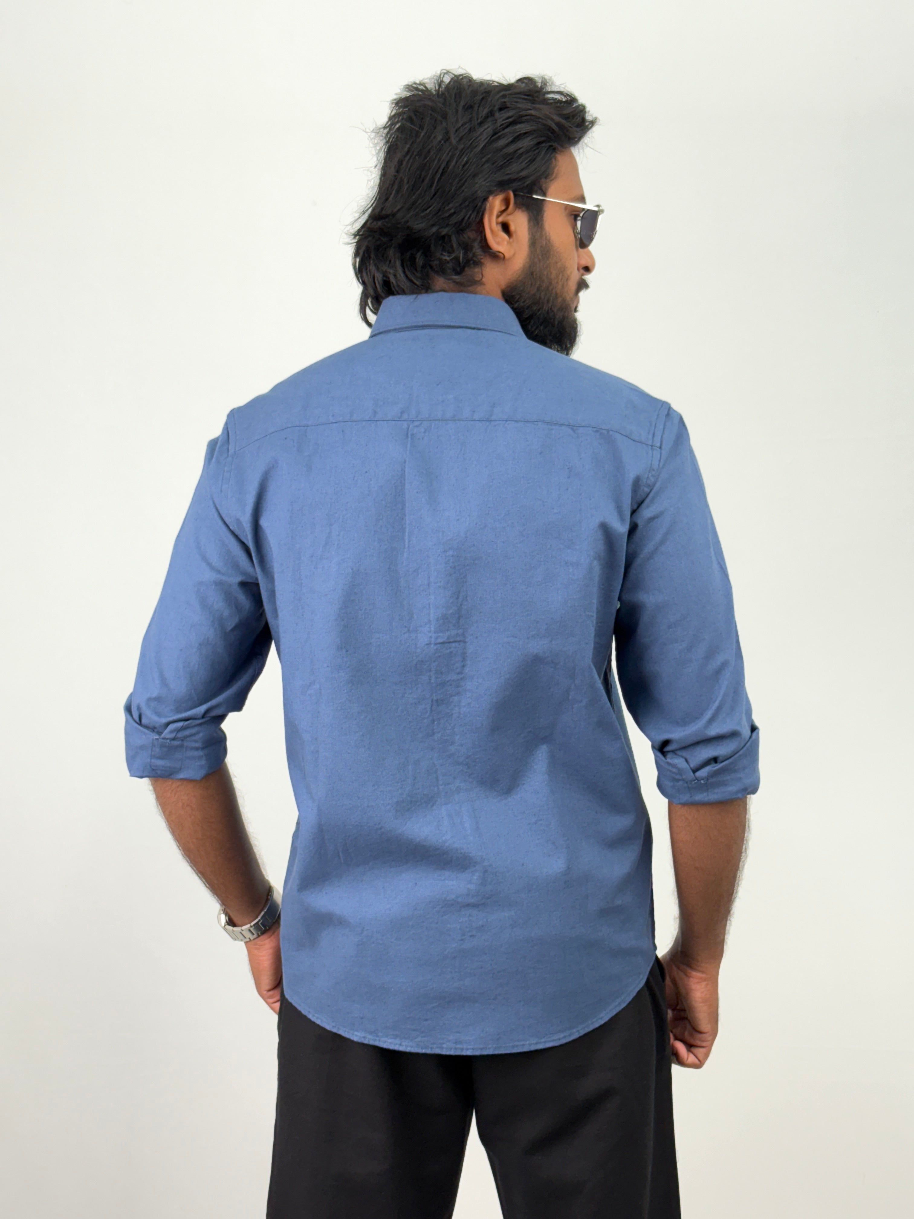 Blue Linen Embroidery Shirts