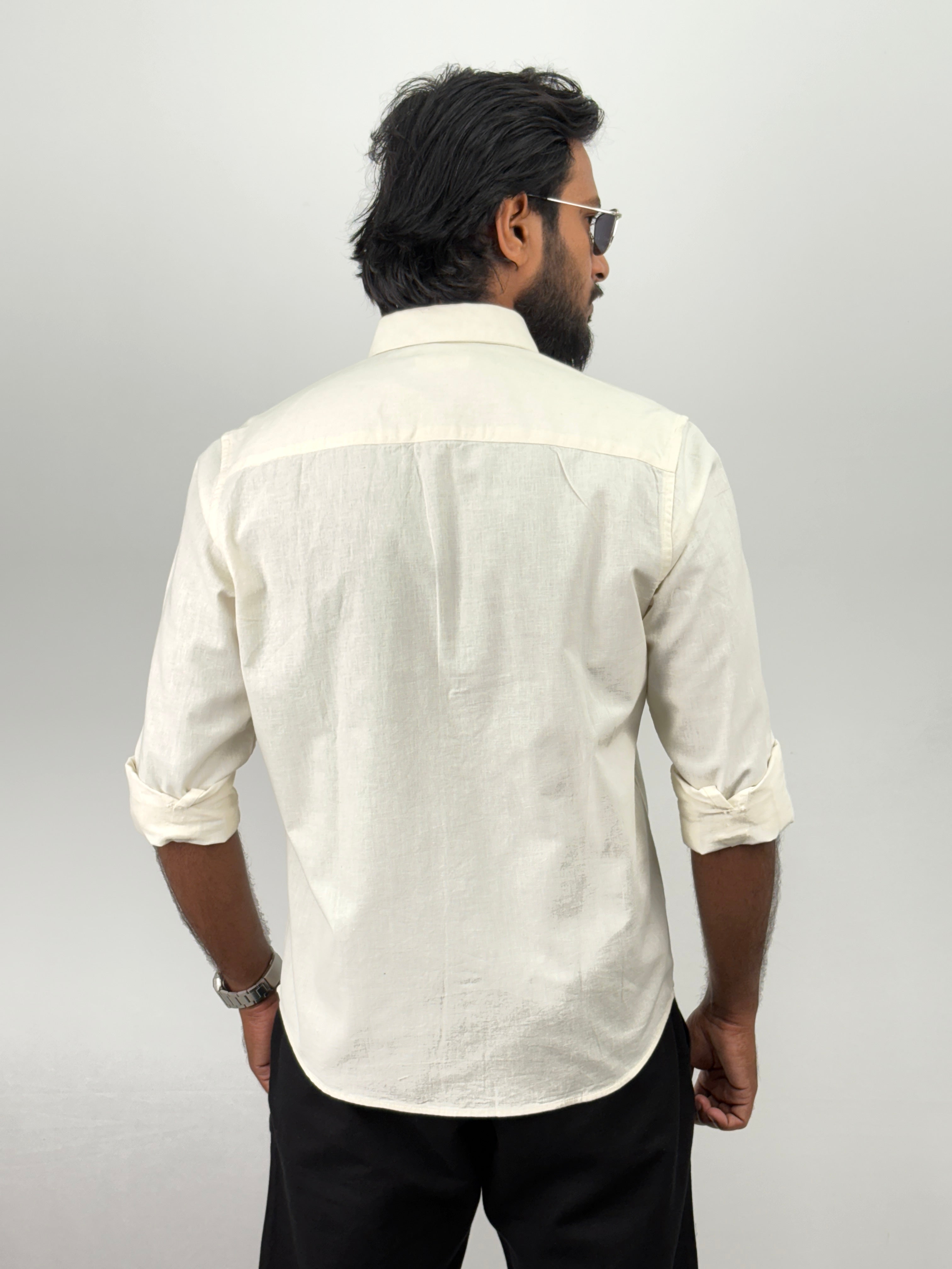 Cream Linen Embroidery Shirts