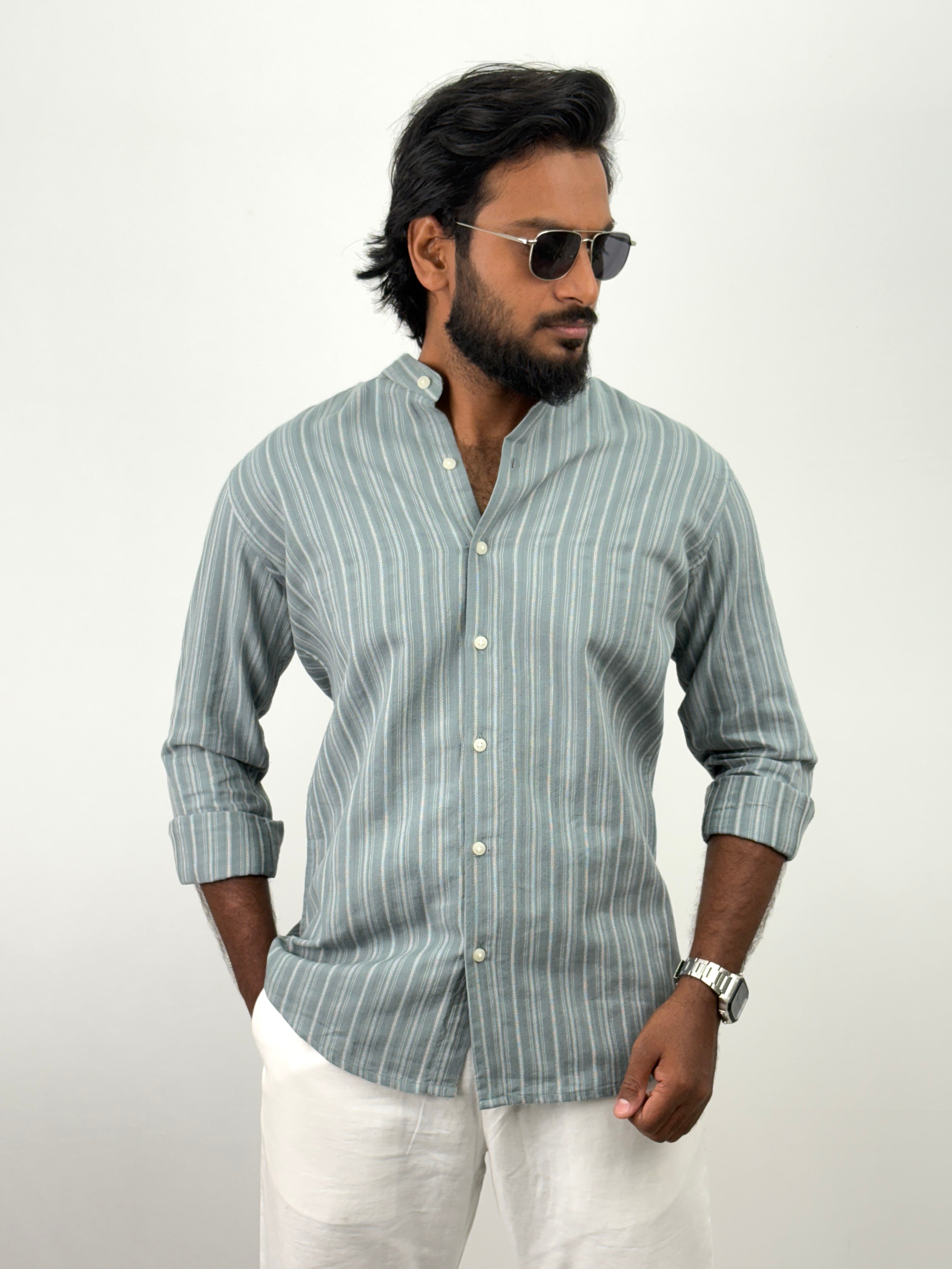 Light Green Mandarin Collar Shirt