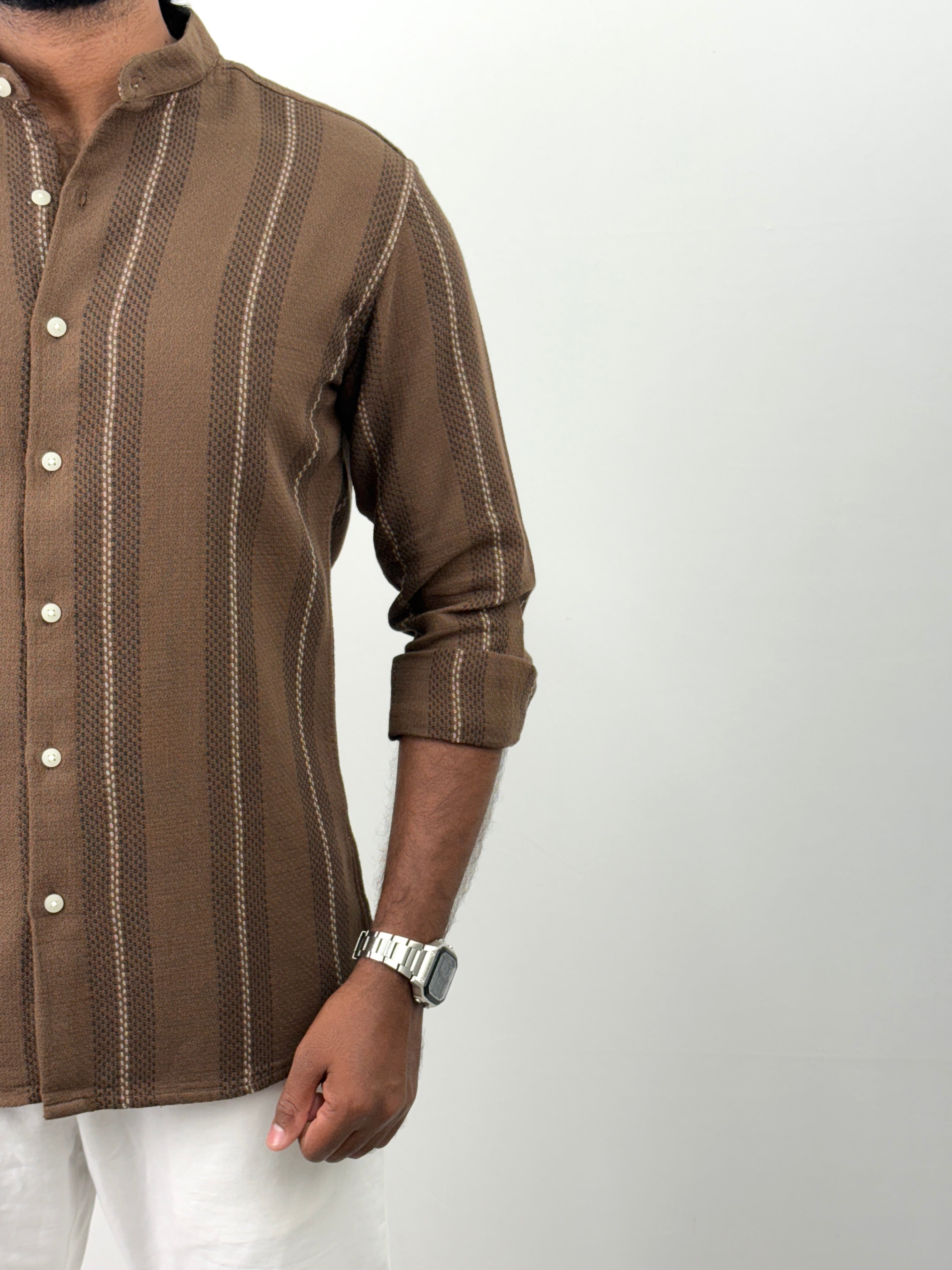 Brown Mandarin Collar Shirt