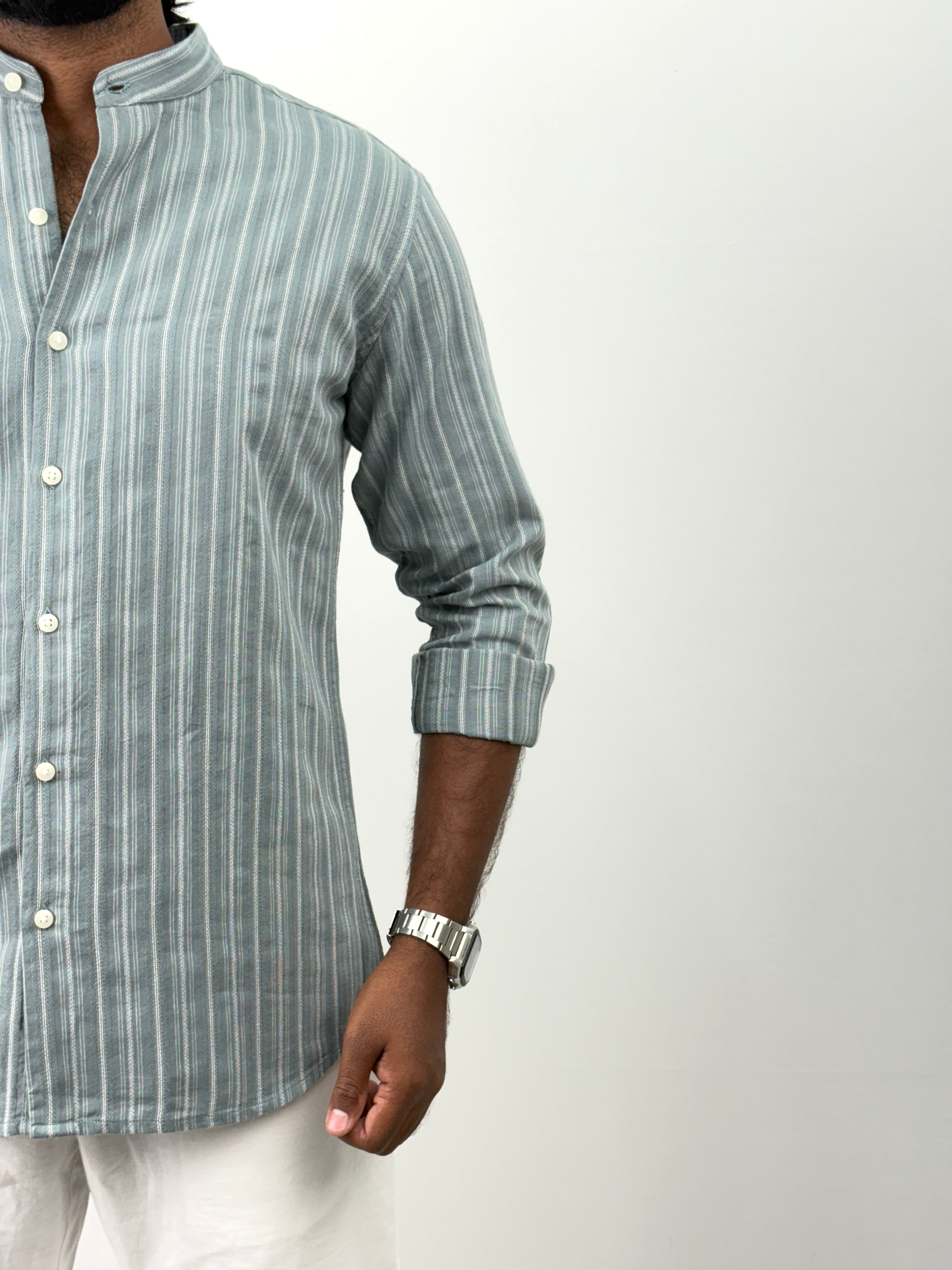 Light Green Mandarin Collar Shirt