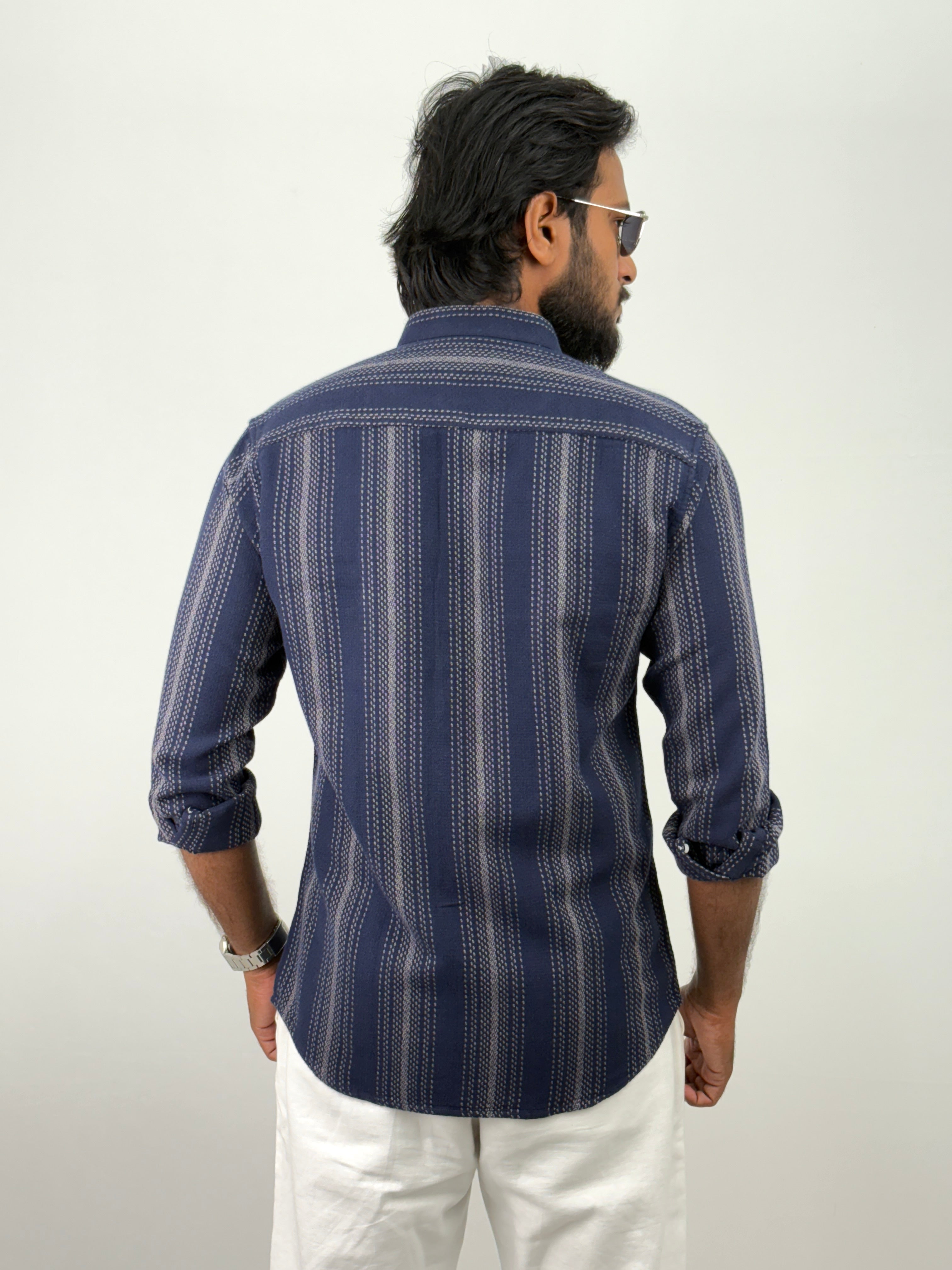Navy Mandarin Collar Shirt
