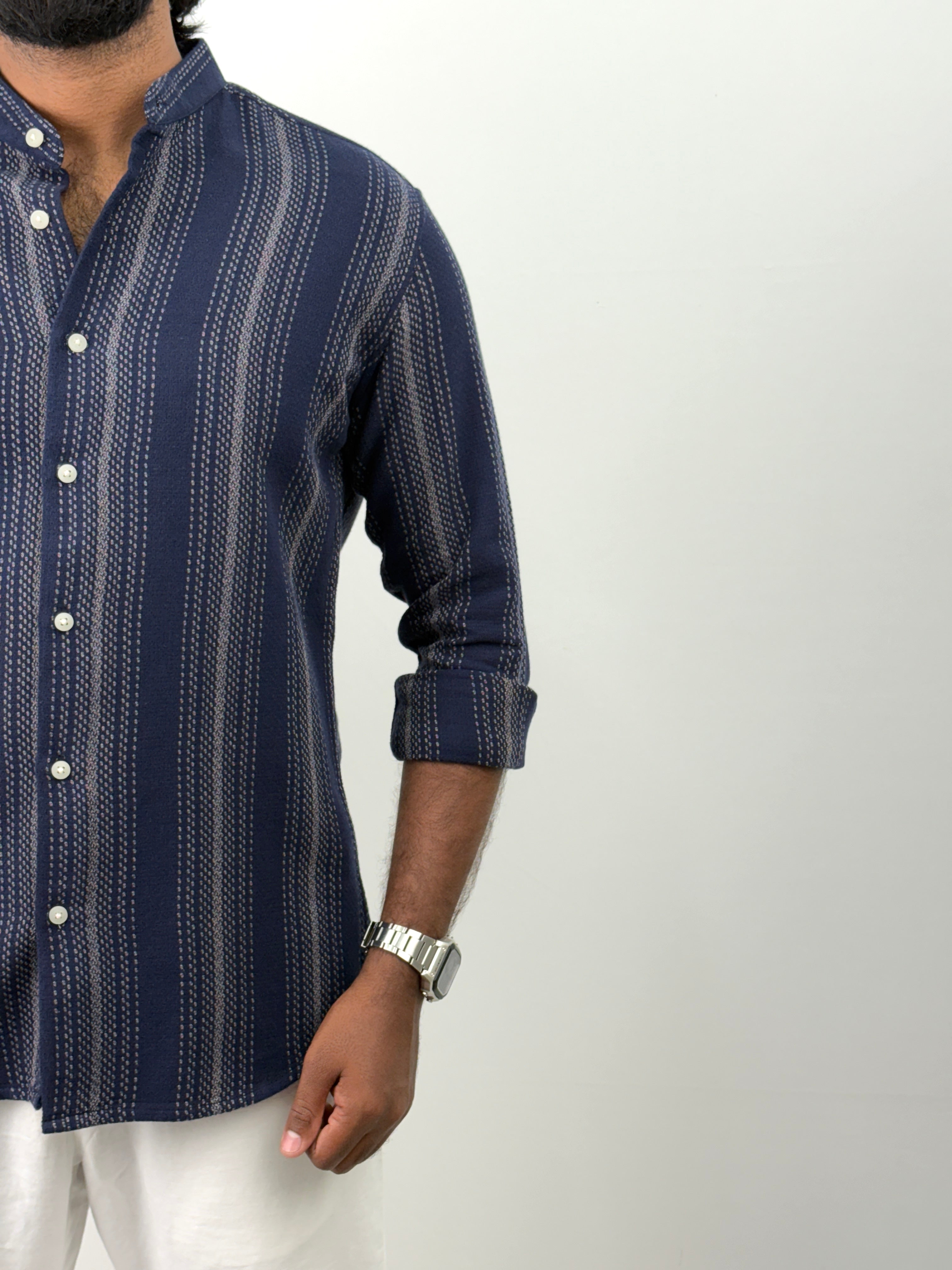 Navy Mandarin Collar Shirt