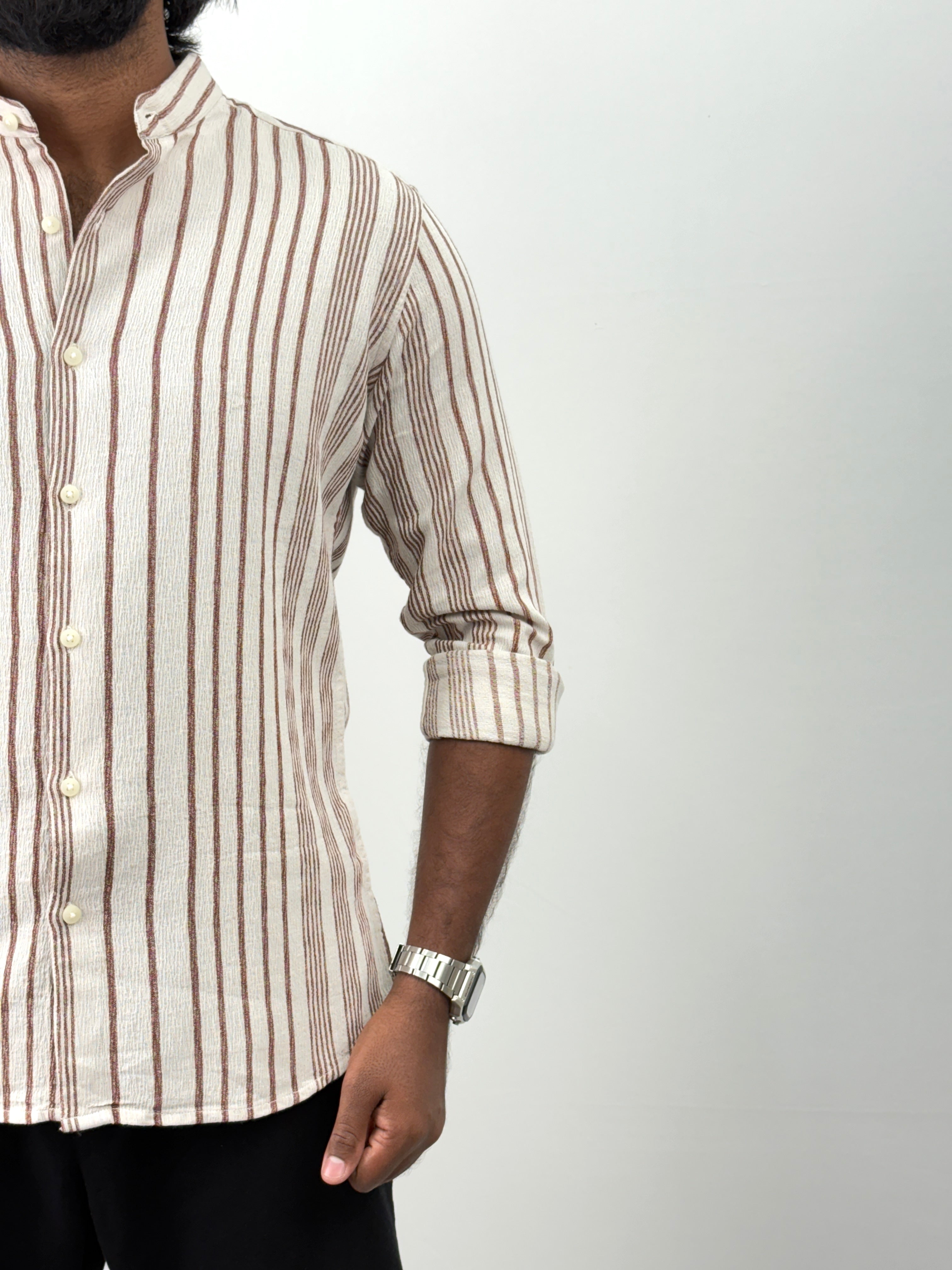 Beige Brown Mandarin Collar Shirt