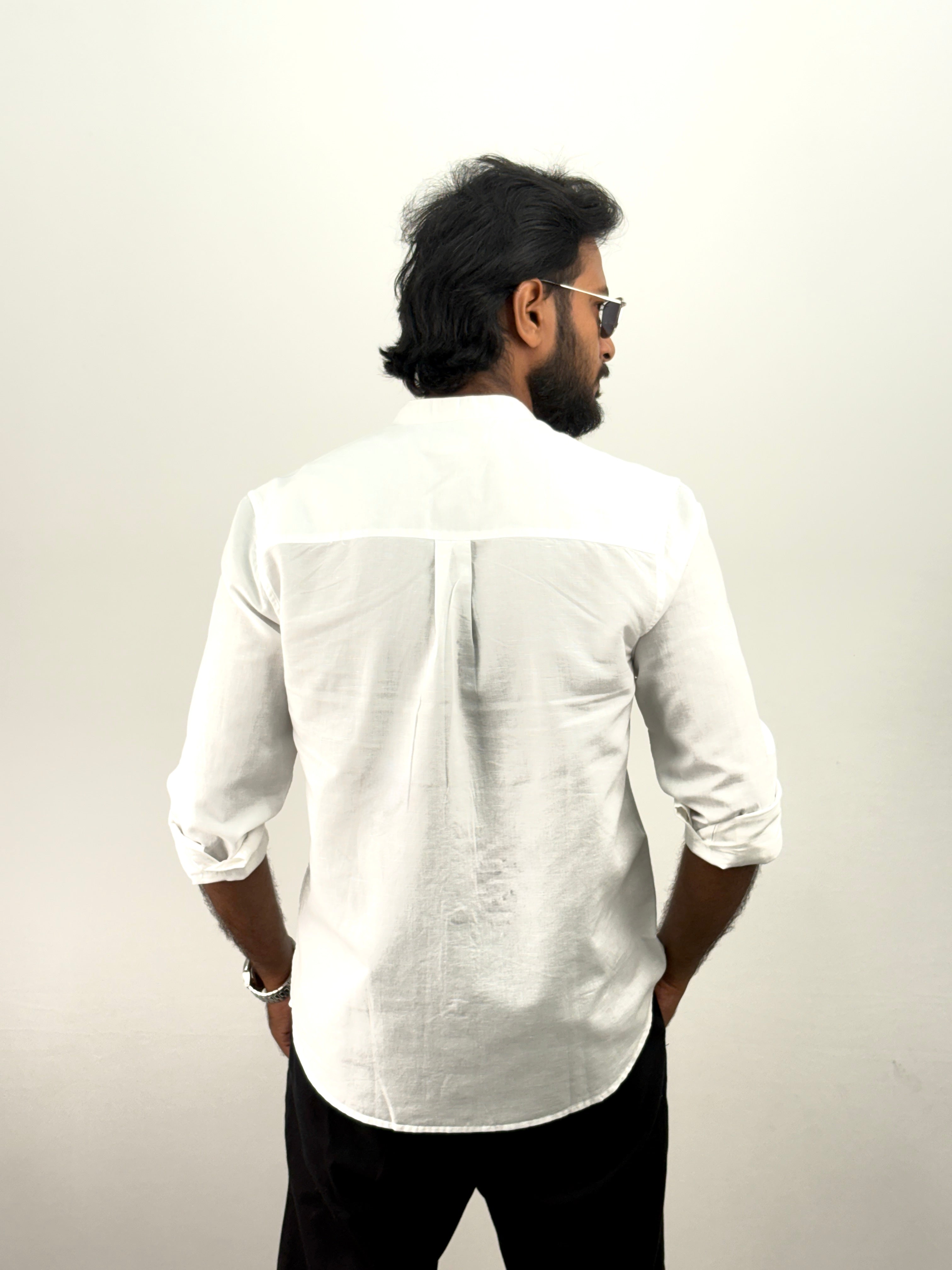 White Mandarin Collar Shirt