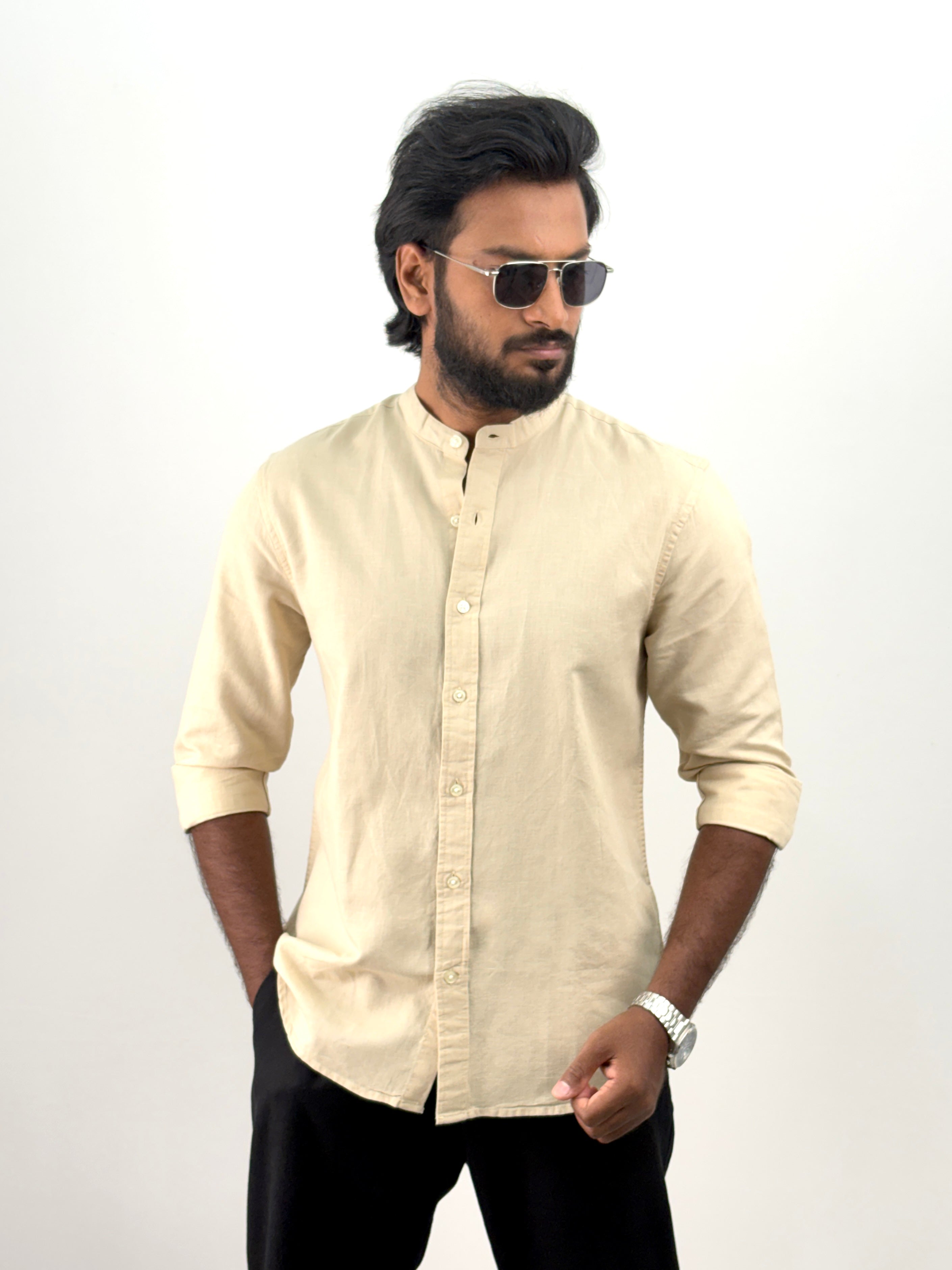 Beige Mandarin Collar Shirt