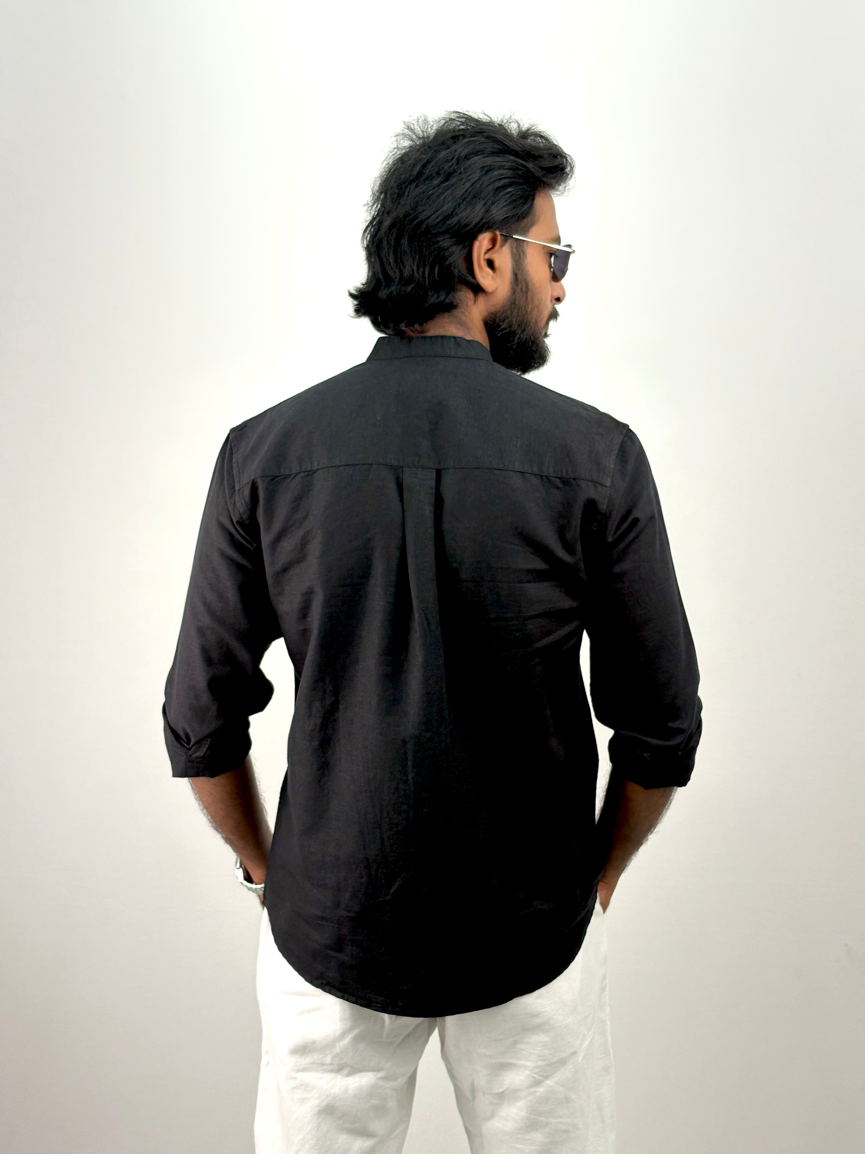 Black Mandarin Collar Shirt