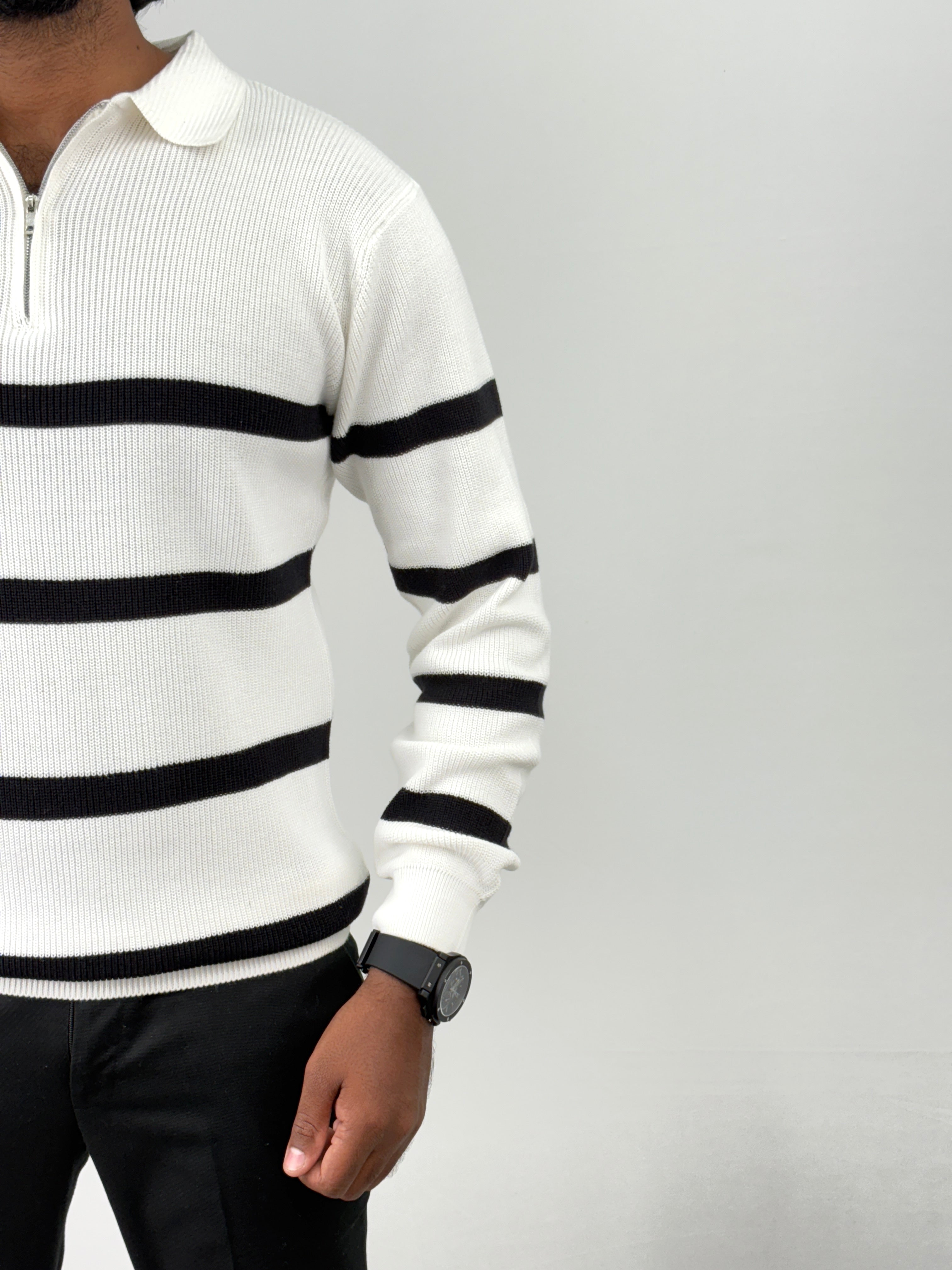 White Full Sleeve Zipper T-Shirt