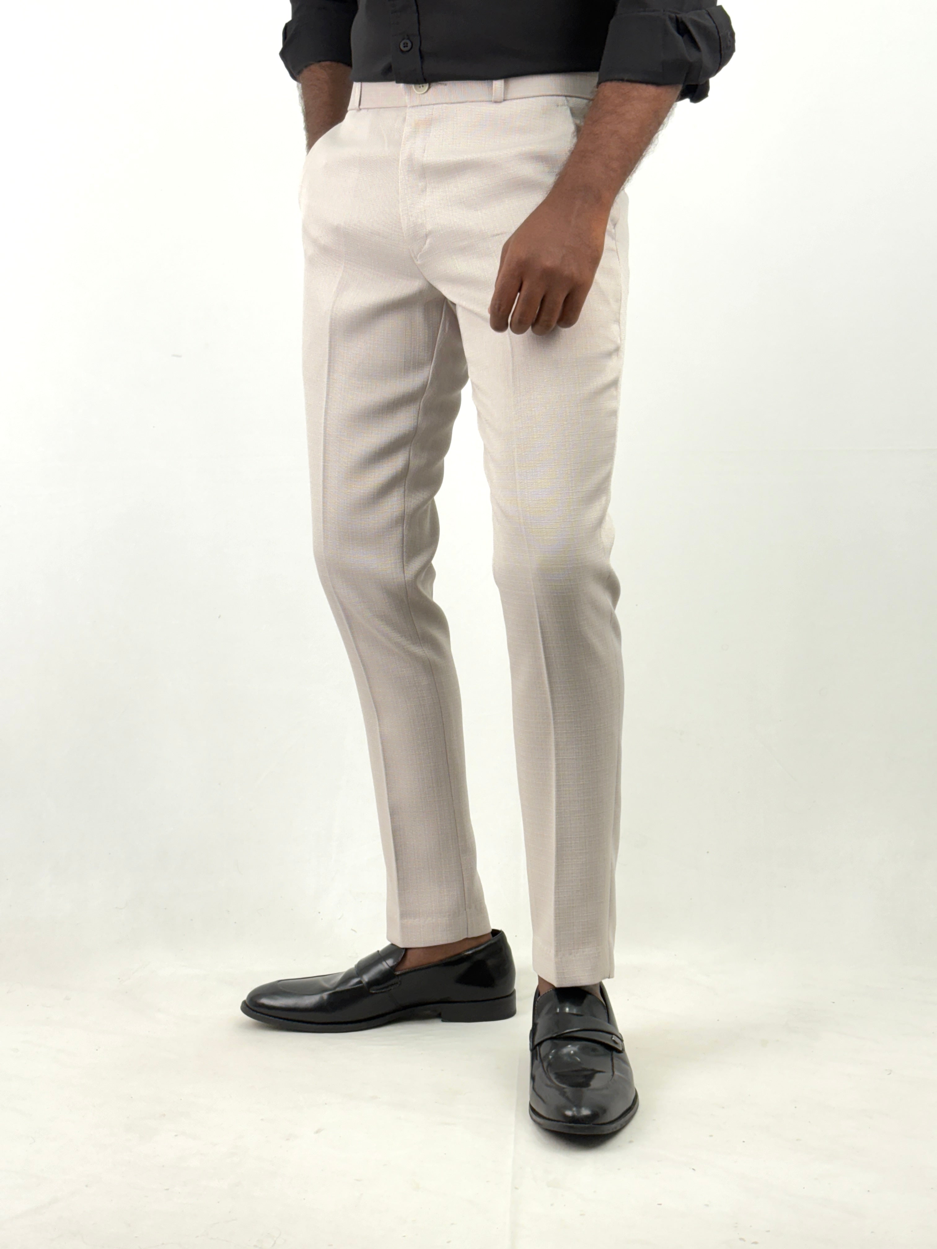 Beige Textured Formal Pant