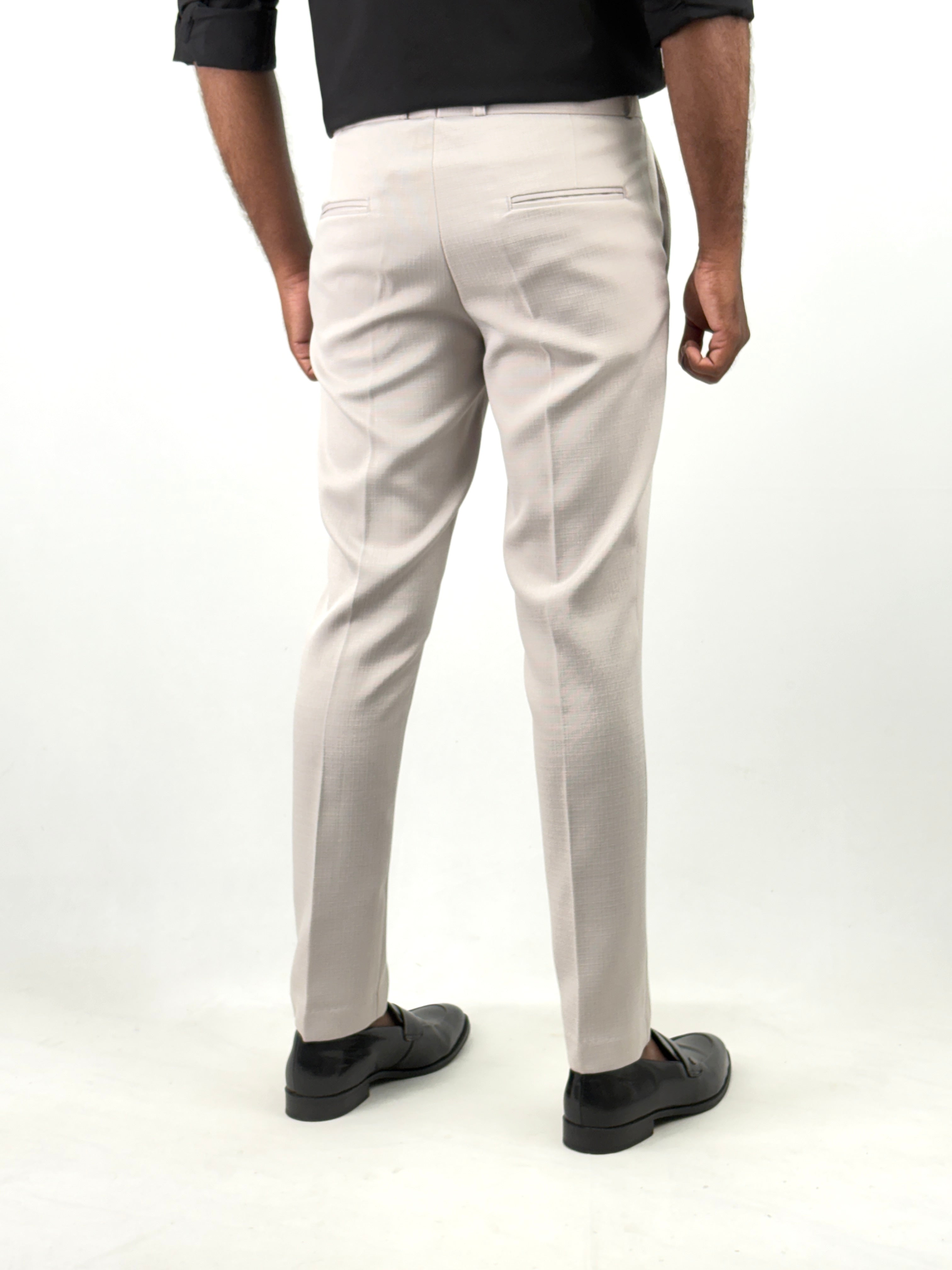 Beige Textured Formal Pant