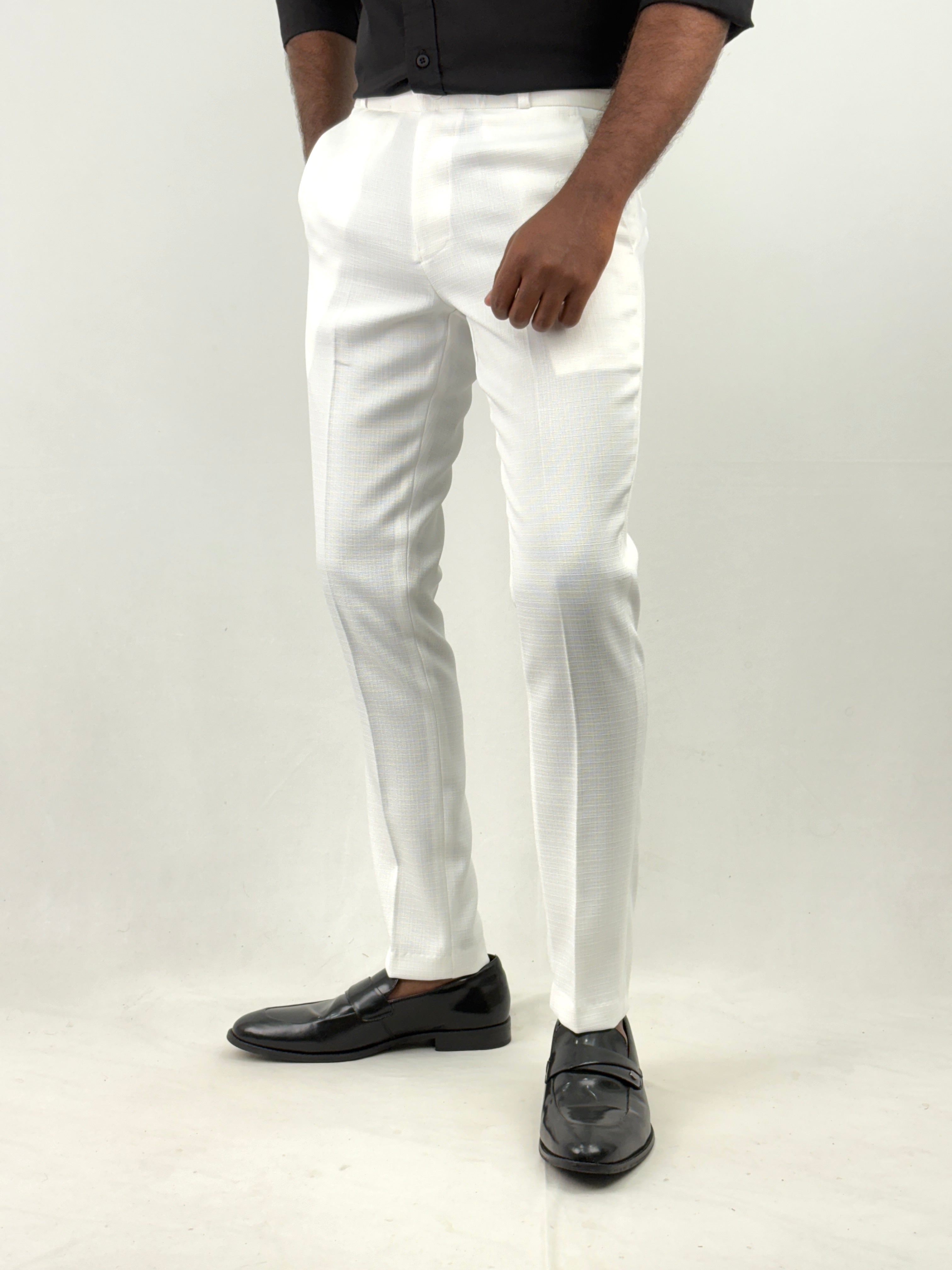 White Textured Formal Pant