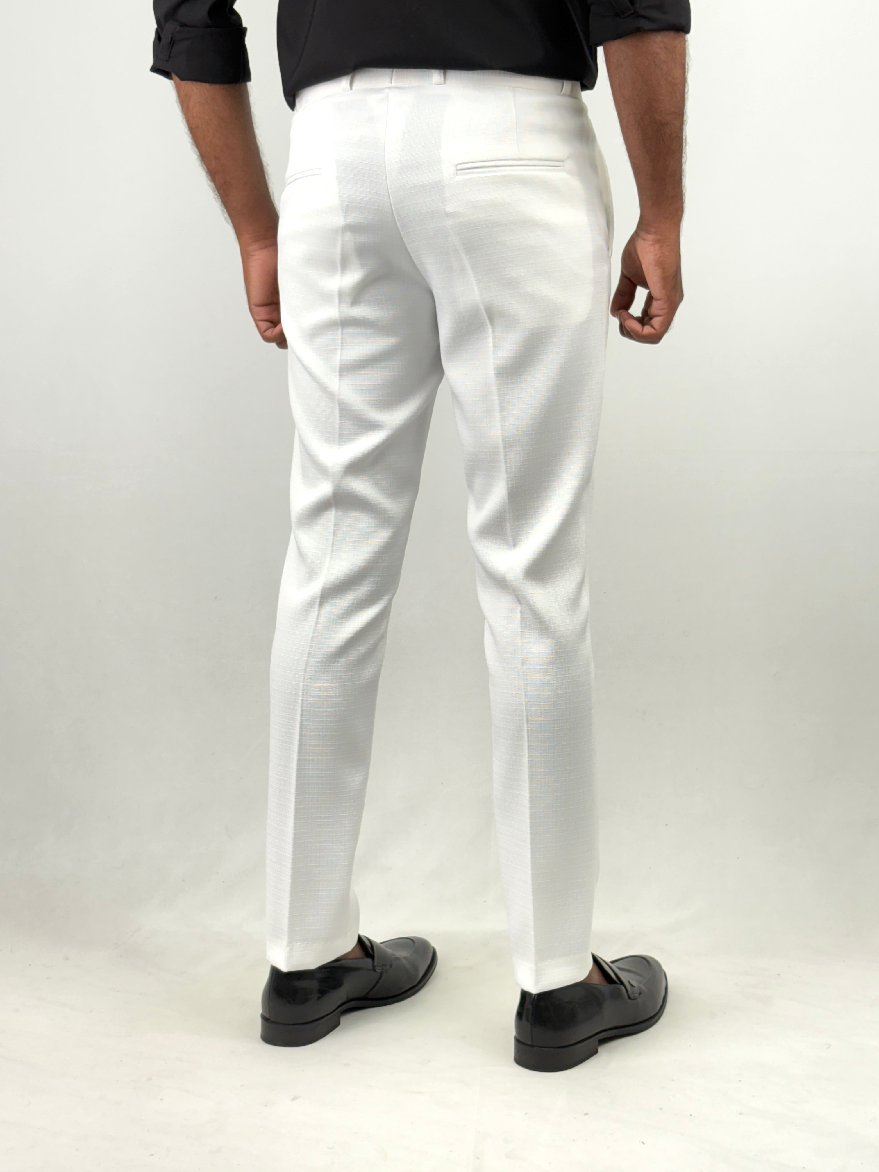 White Textured Formal Pant