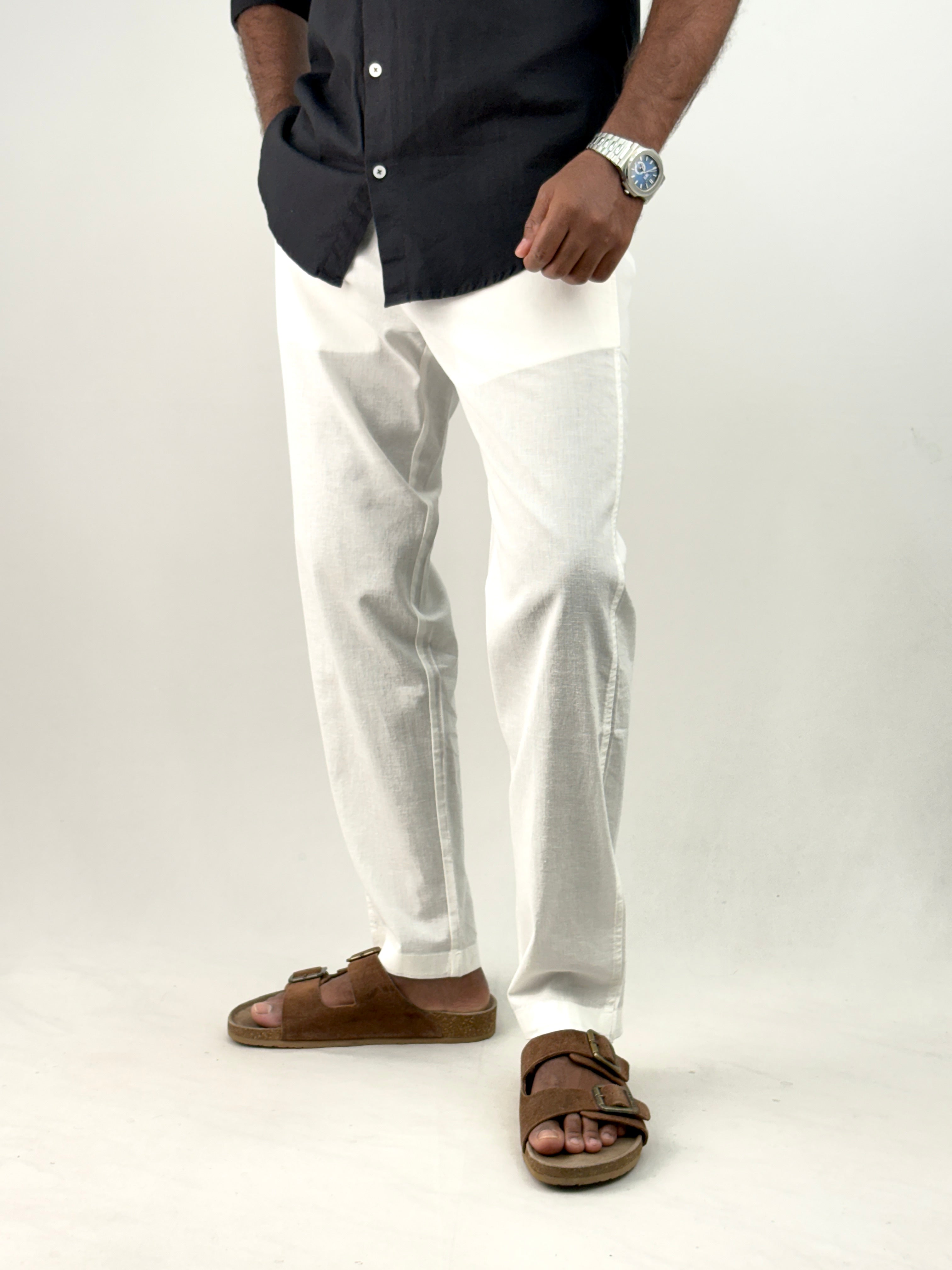 White Slim Fit Linen Pant