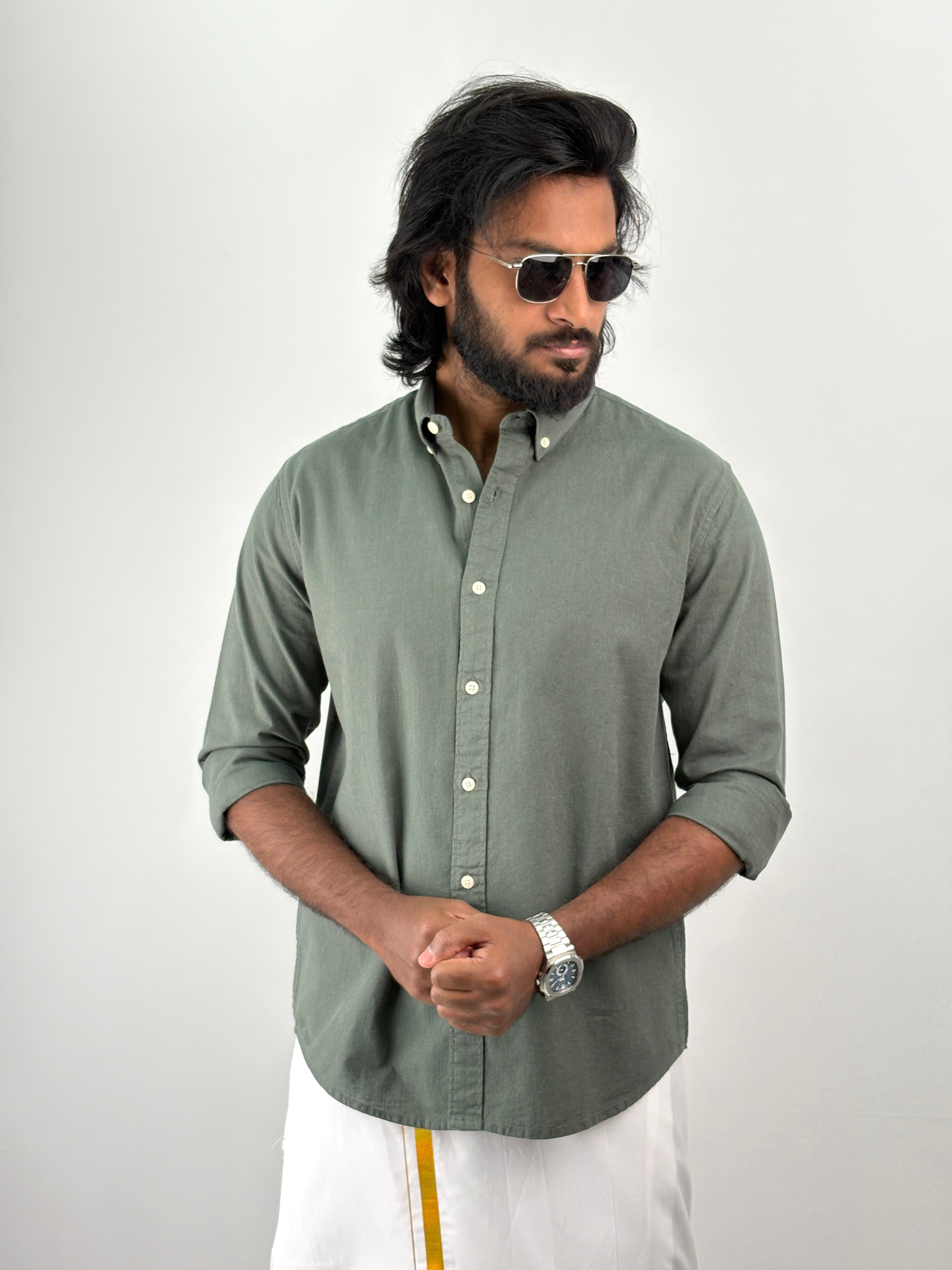 Dark Green Linen Shirt 1