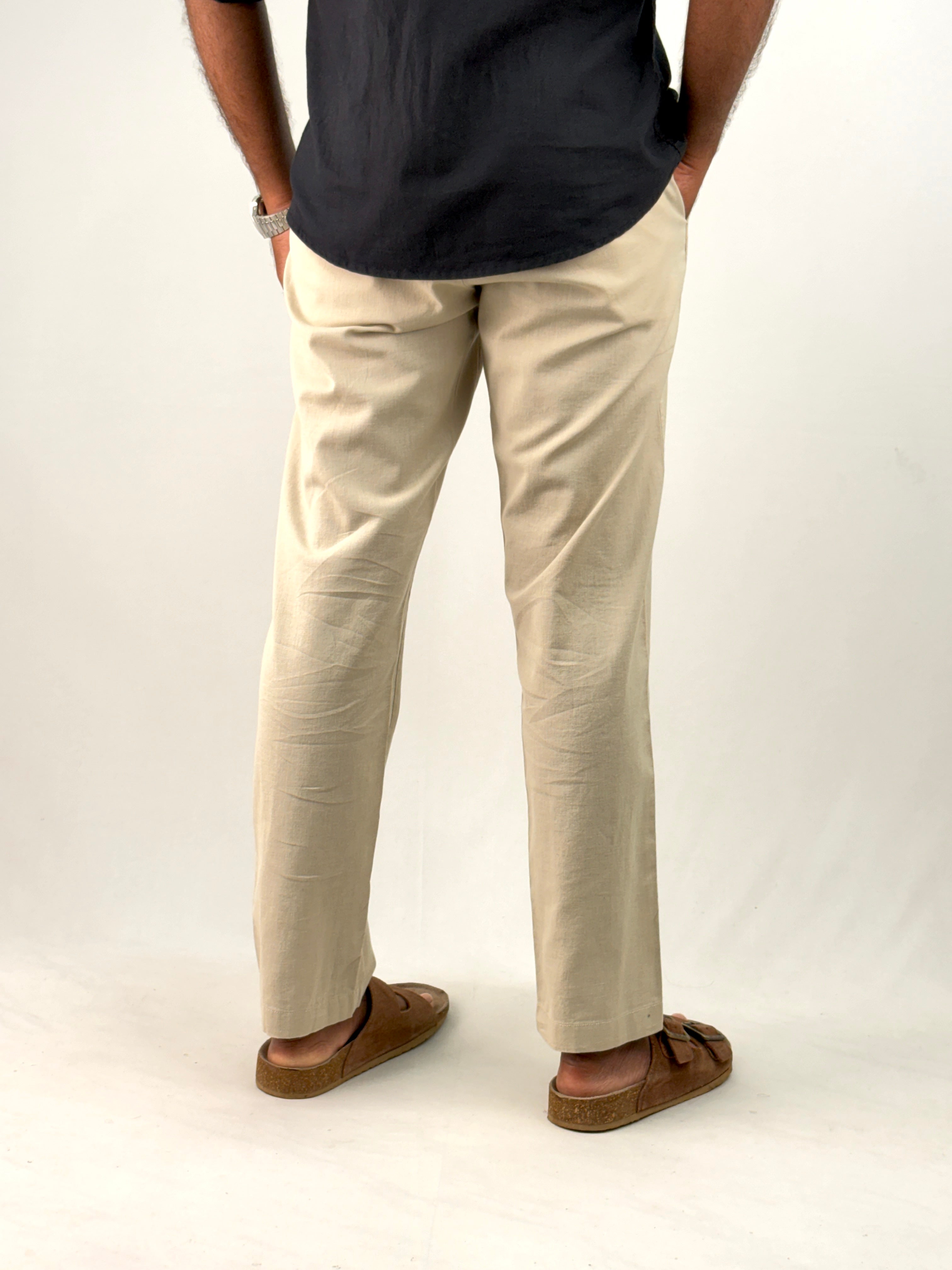 Beige Slim Fit Linen Pant