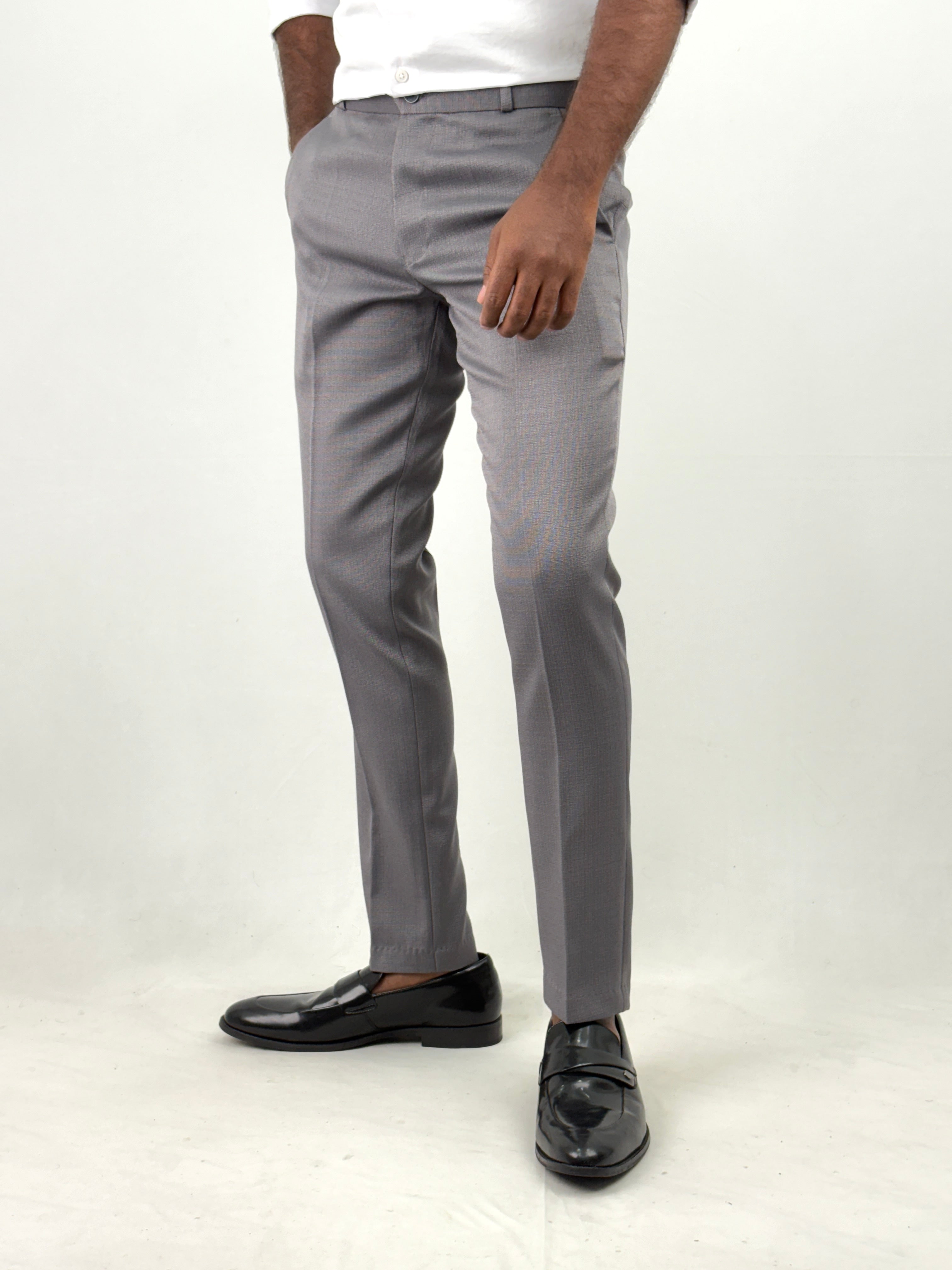 Steal Grey Textured Formal Pant