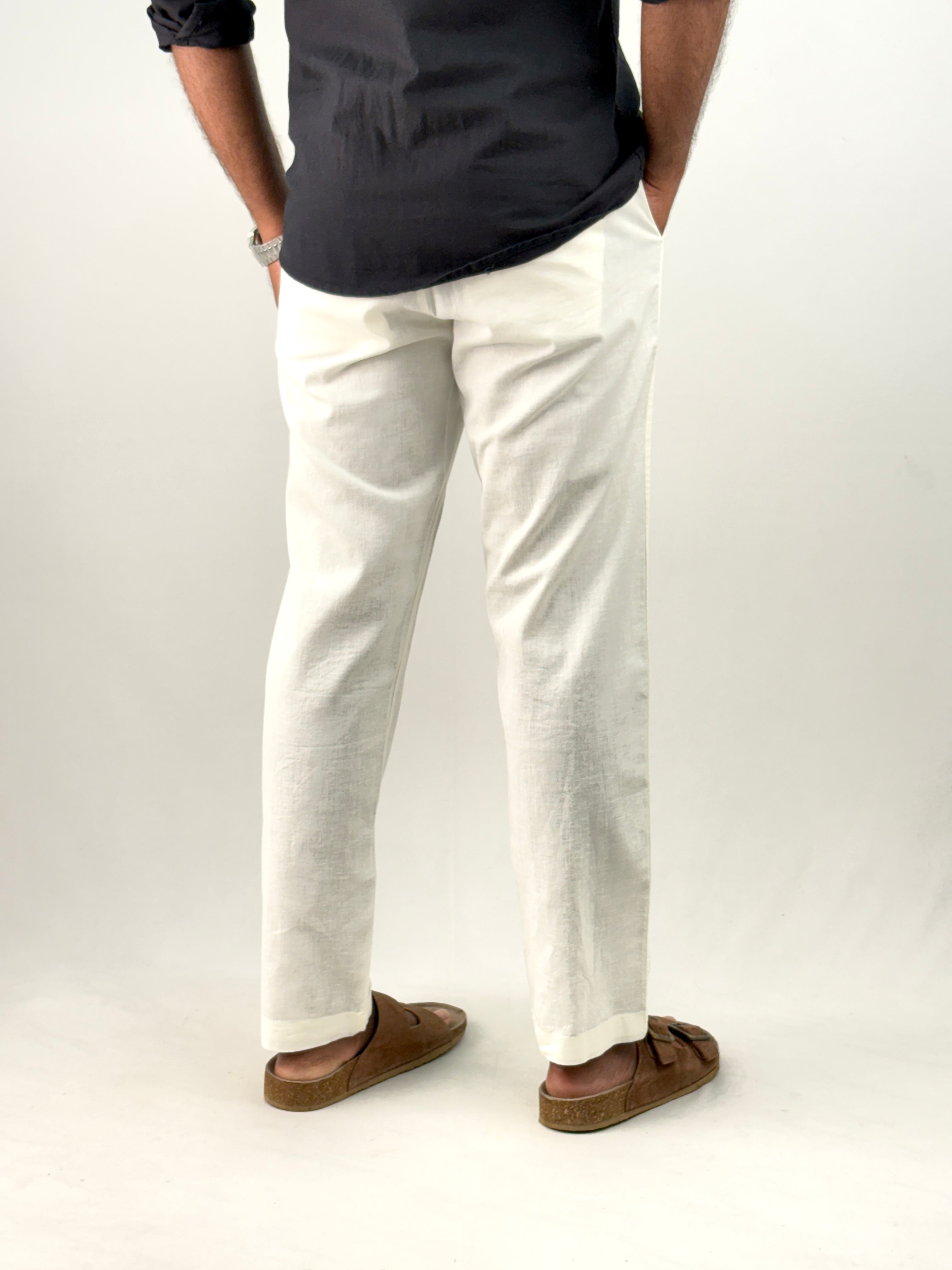 Cream Slim Fit Linen Pant