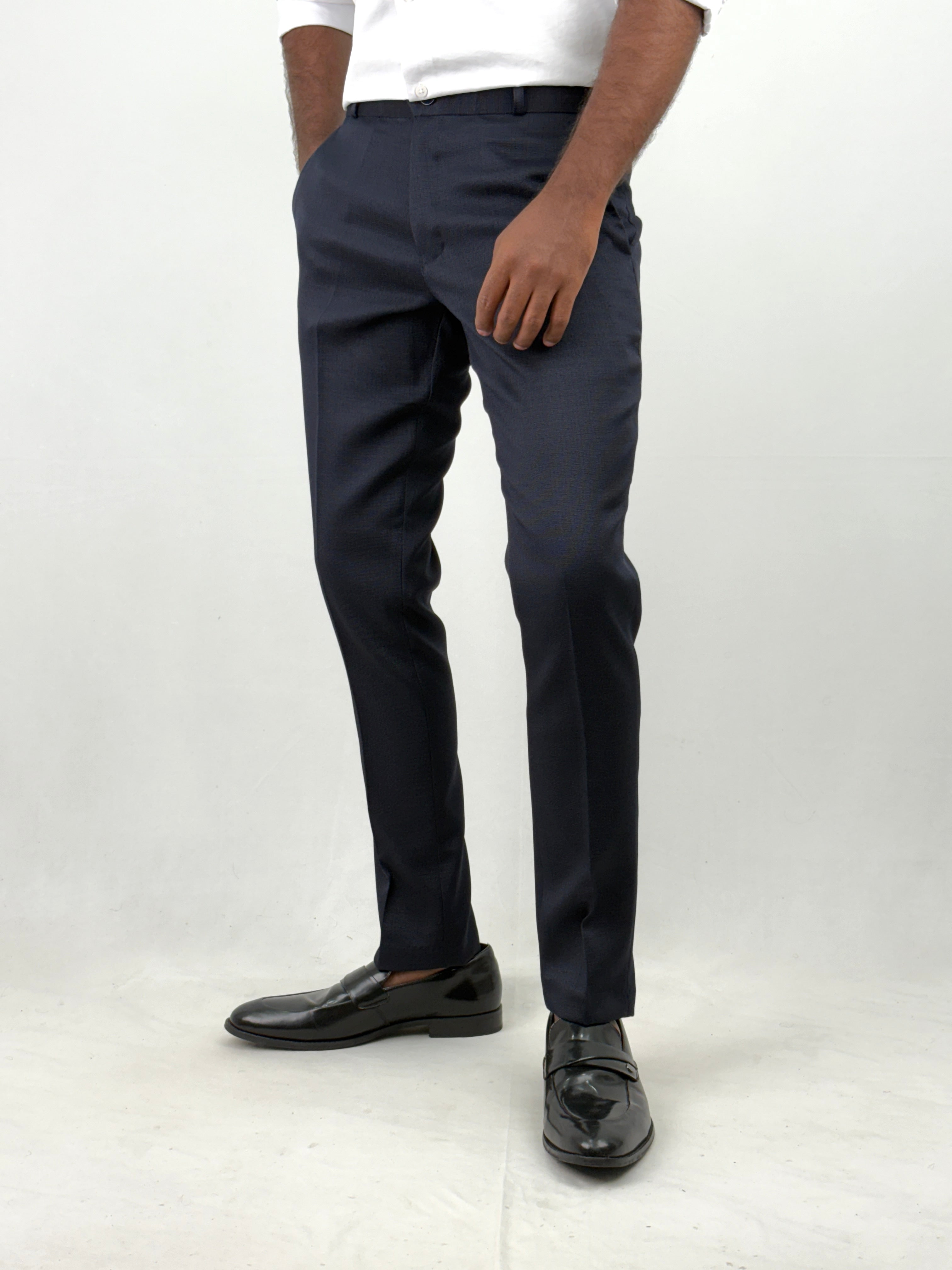 Navy Textured Formal Pant