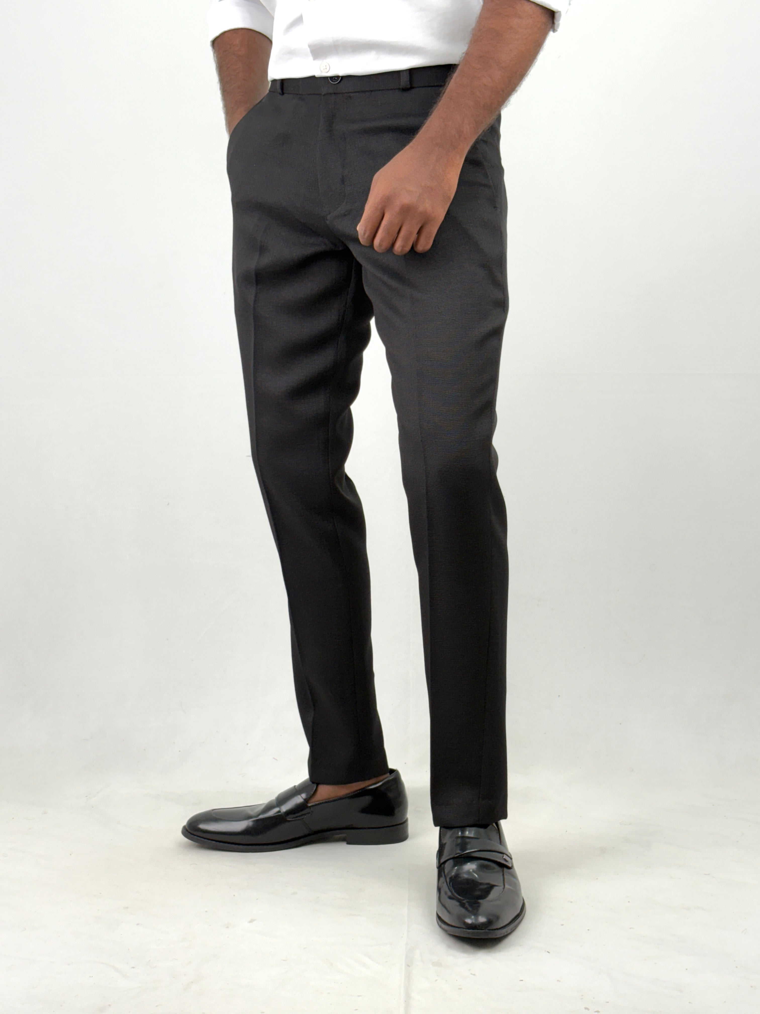 Black Textured Formal Pant