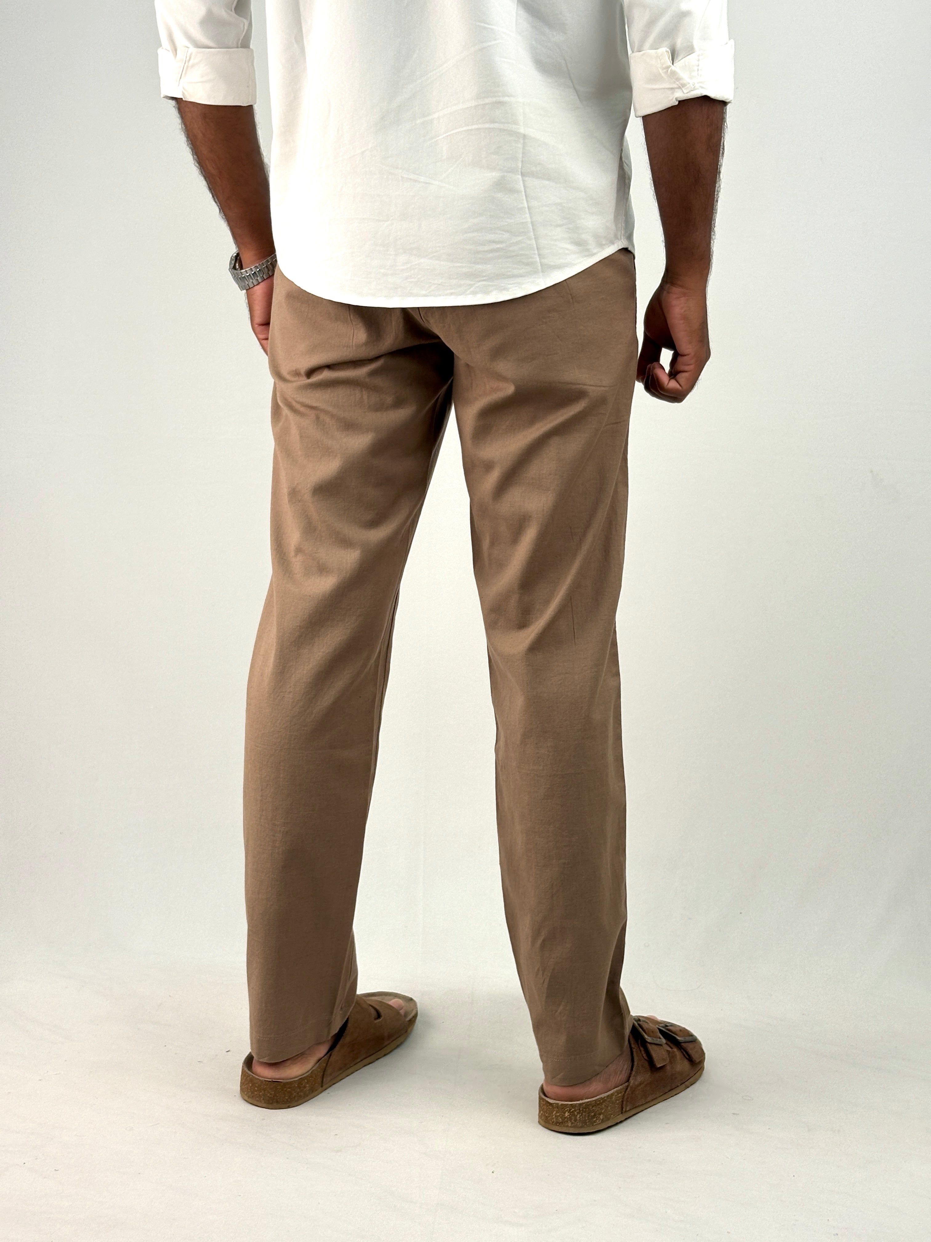 Brown Slim Fit Linen Pant