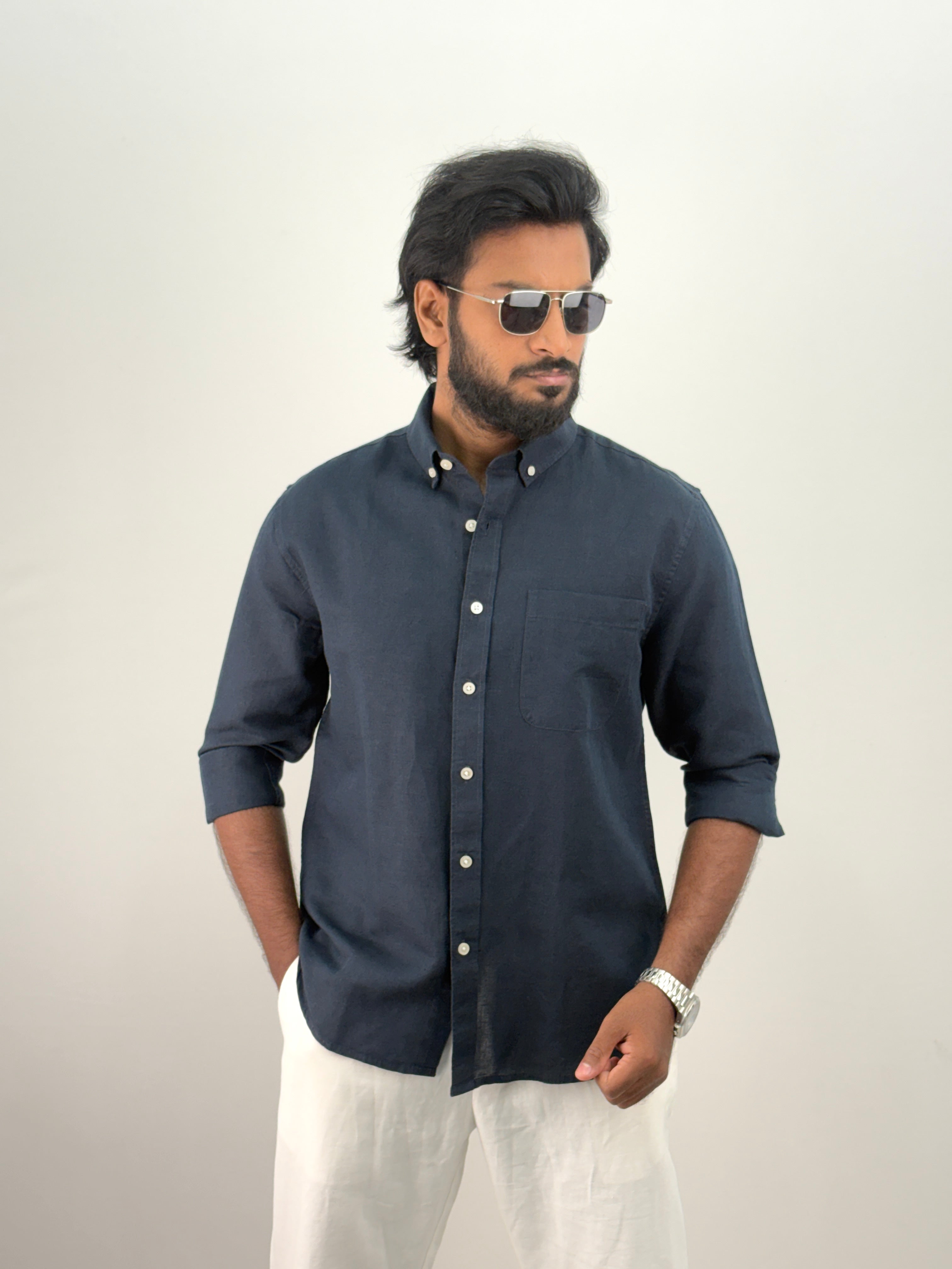 Navy Linen Shirt