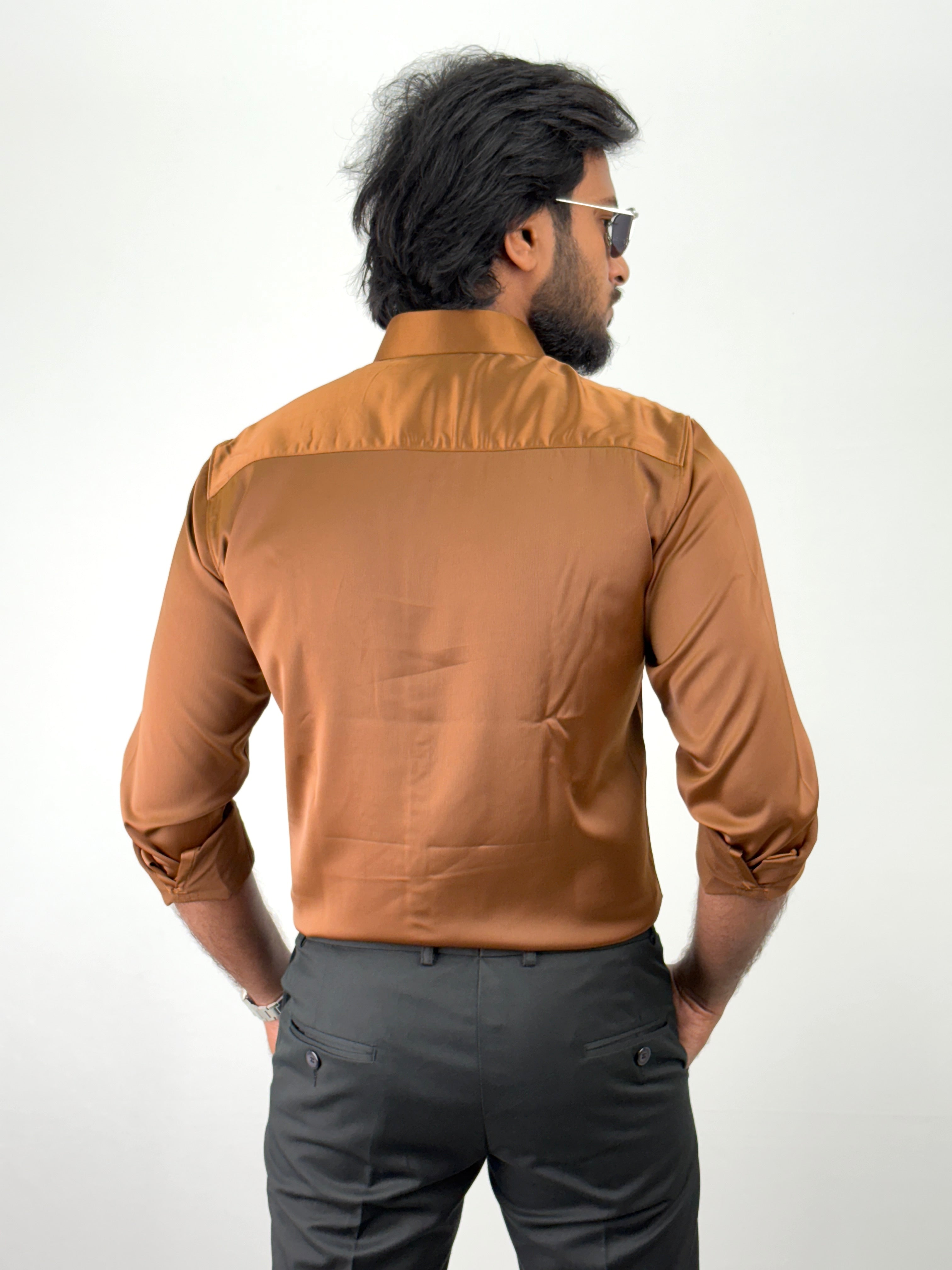 Brown Designer Stone Work Shirt