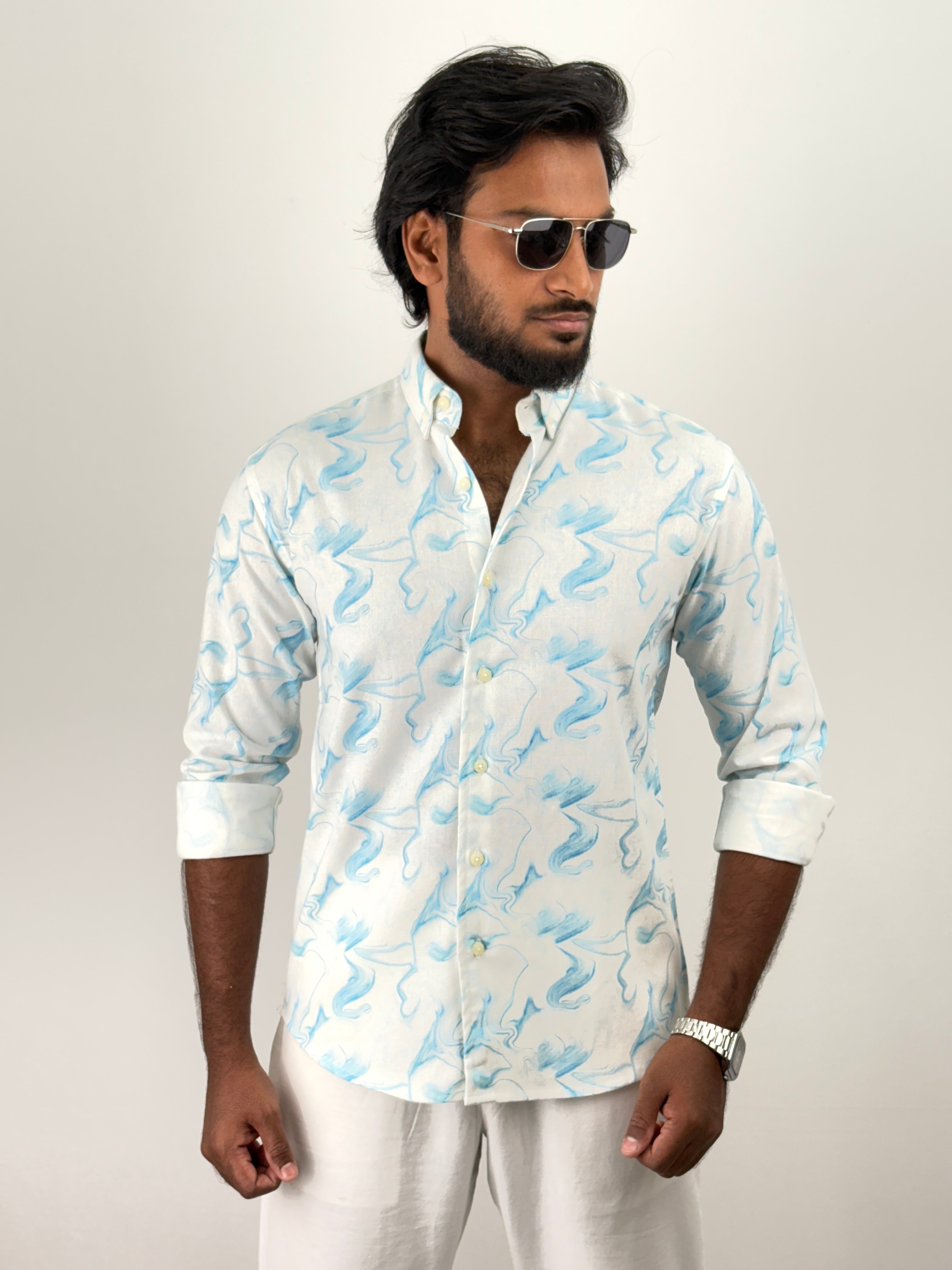 Light Blue Abstract Printed Shirts