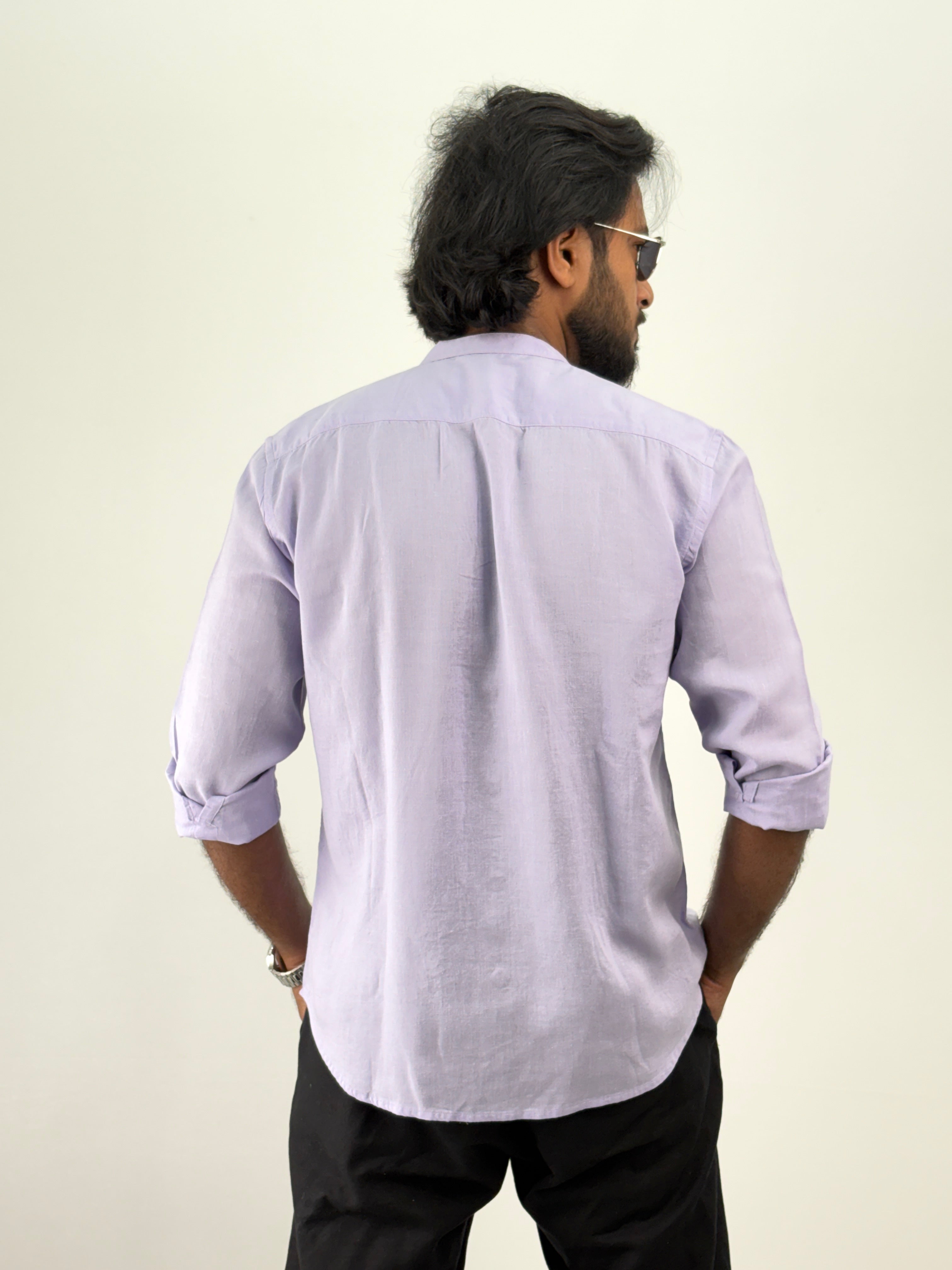 Lavender Mandarin Collar Linen Shirt 1
