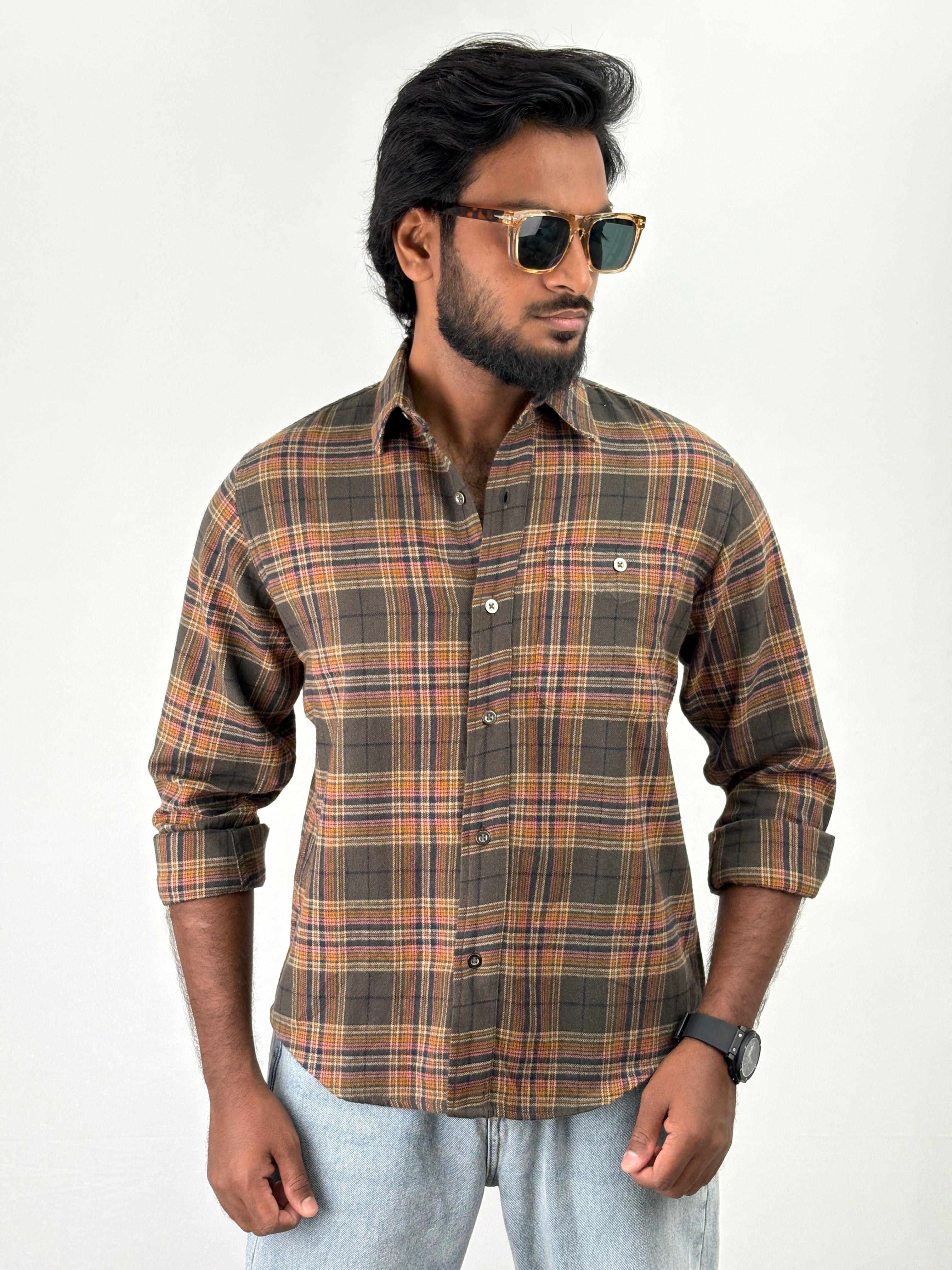 Brown Olive Flannel Shirt