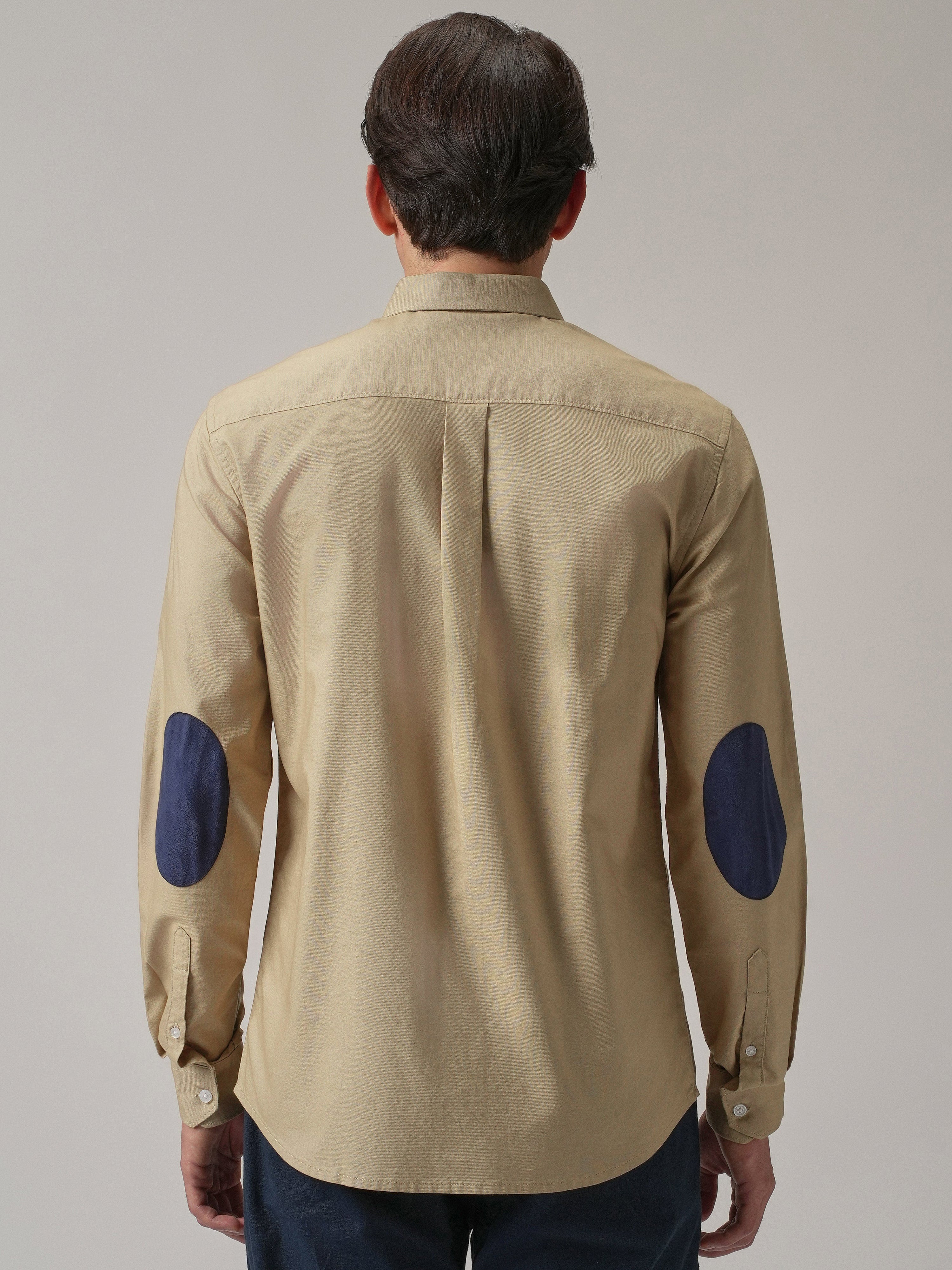 Khaki Plain Elbow Patch Shirt