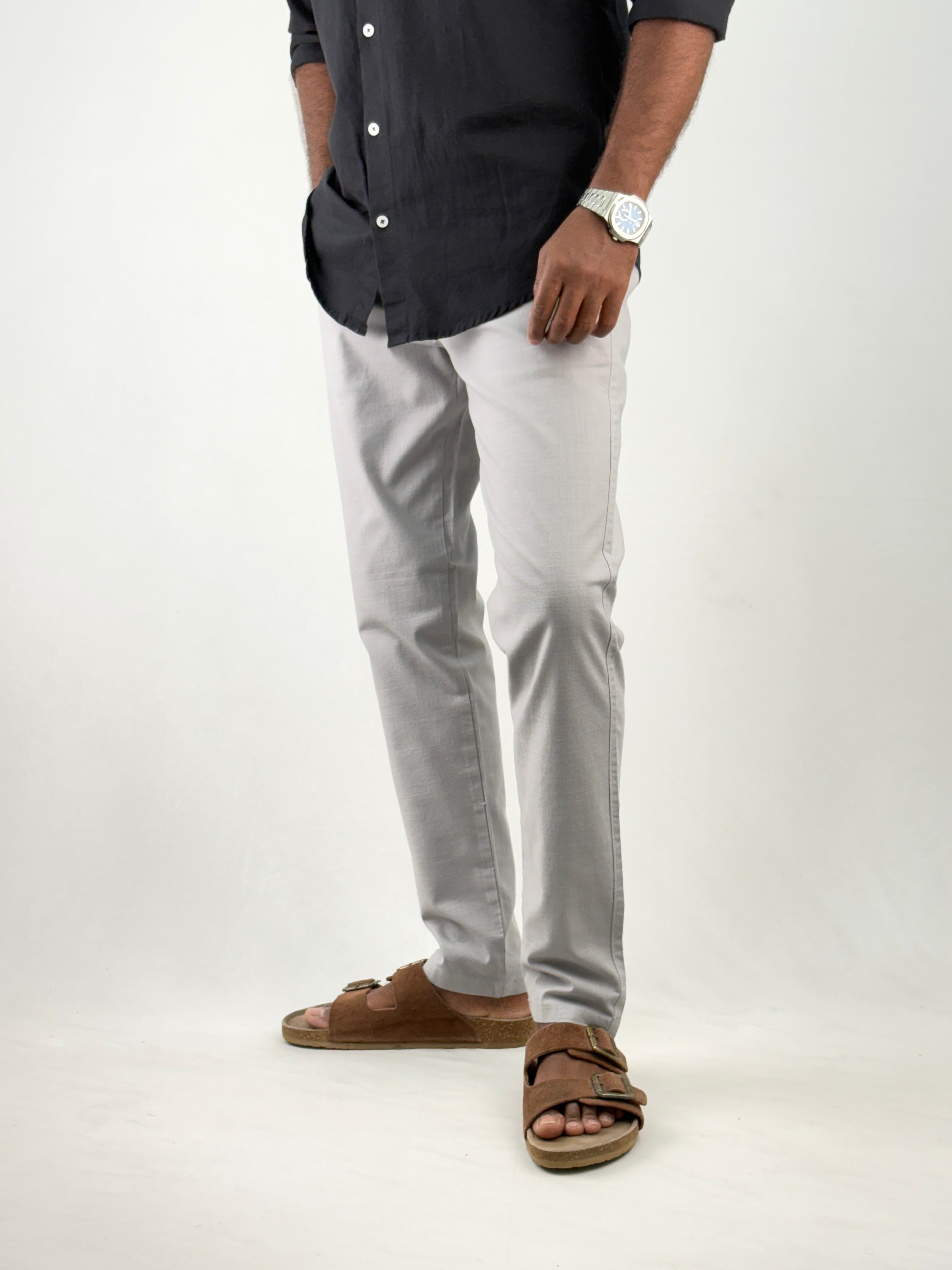 Light Grey Slim Fit Linen Pant
