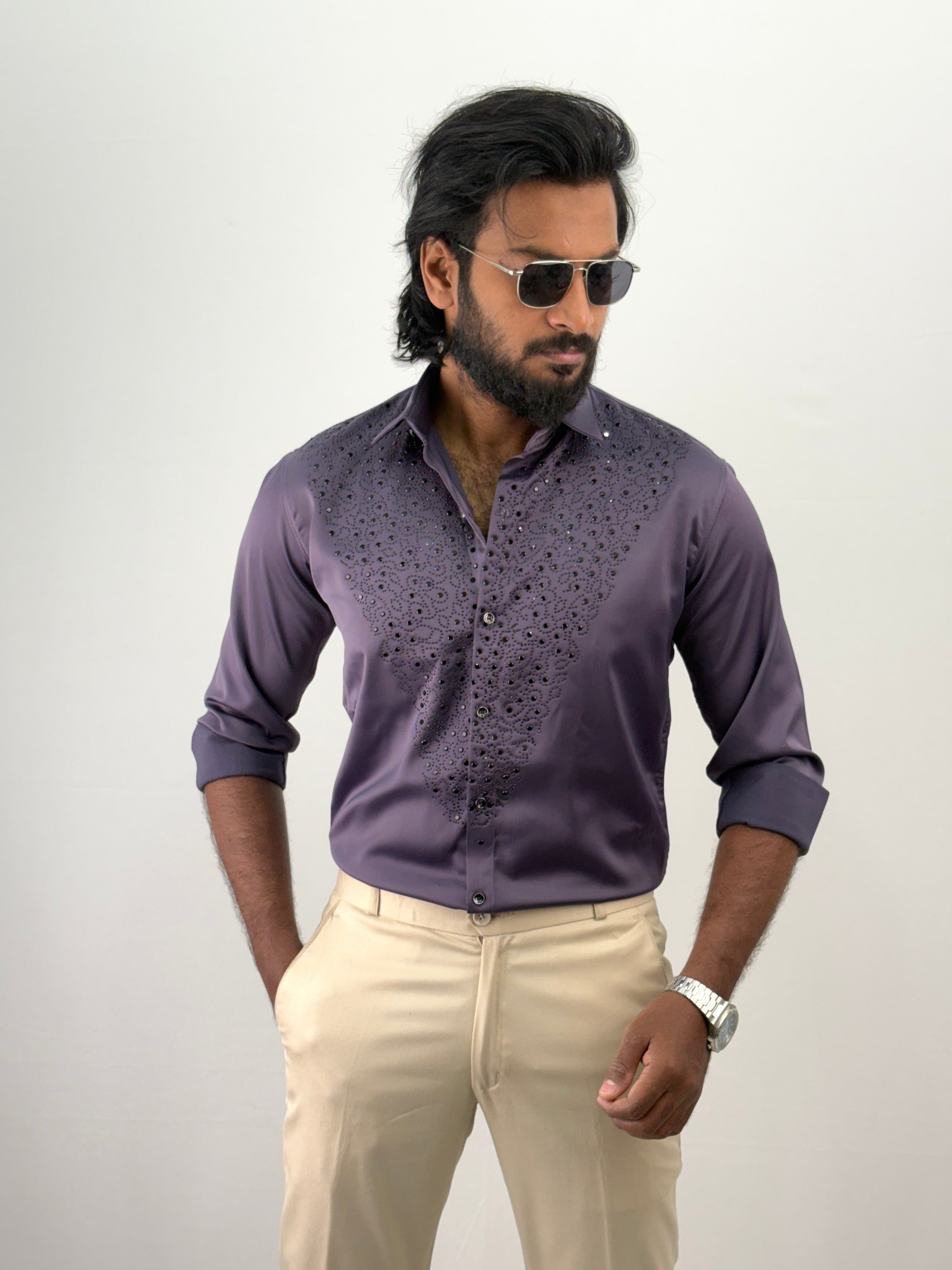 Lavender Designer Stone Work Shirt 9