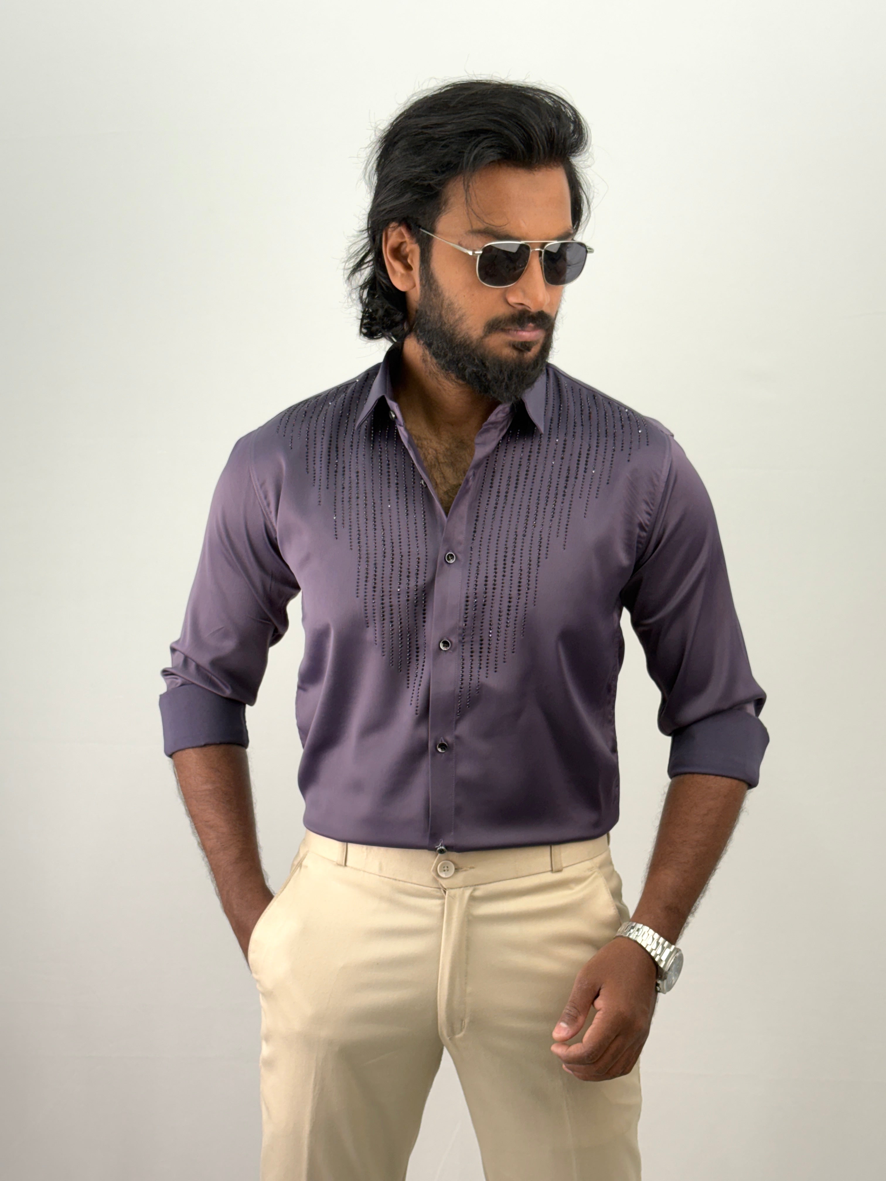 Lavender Designer Stone Work Shirt 10