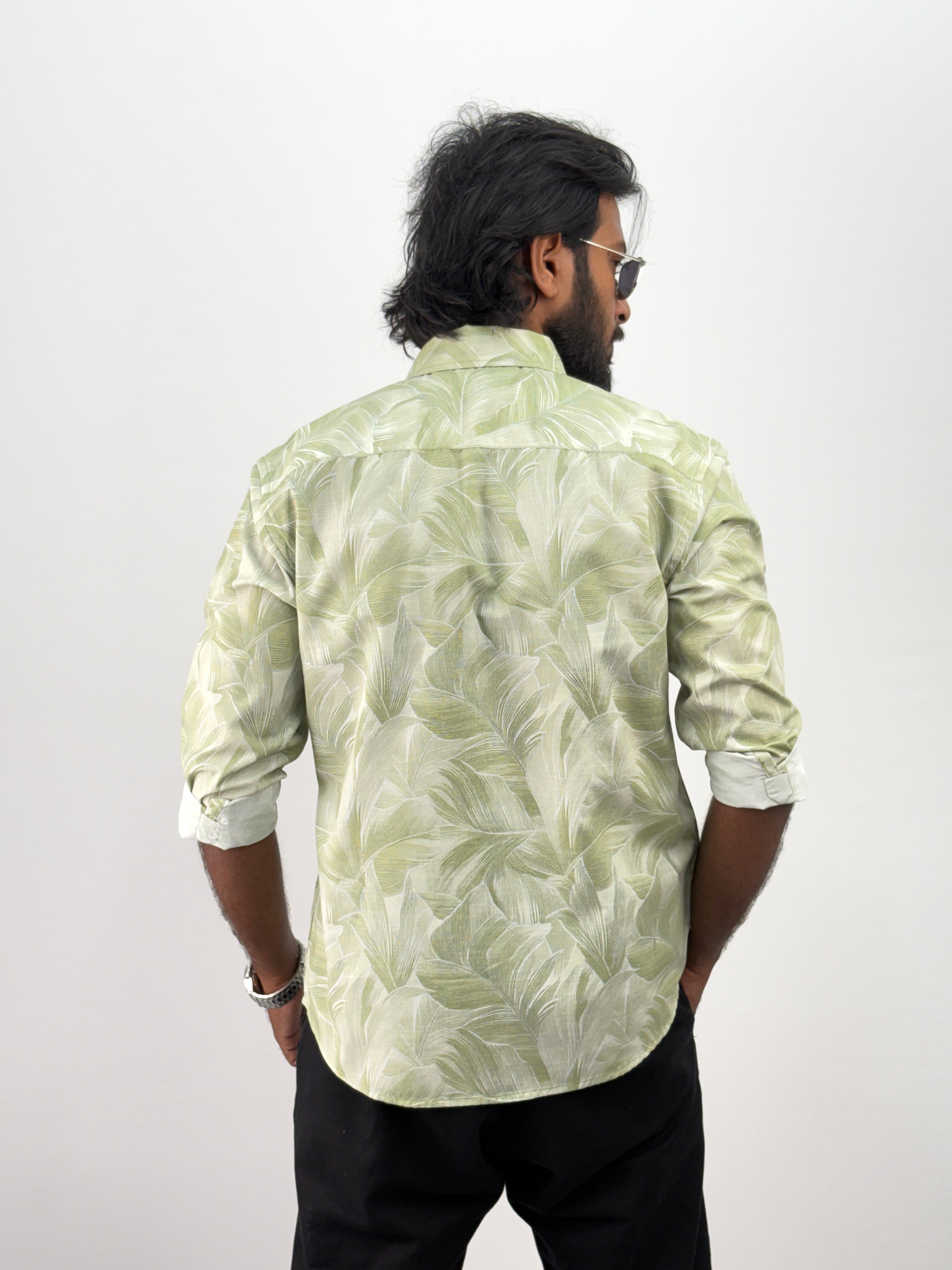 Light Green Linen Printed Shirt
