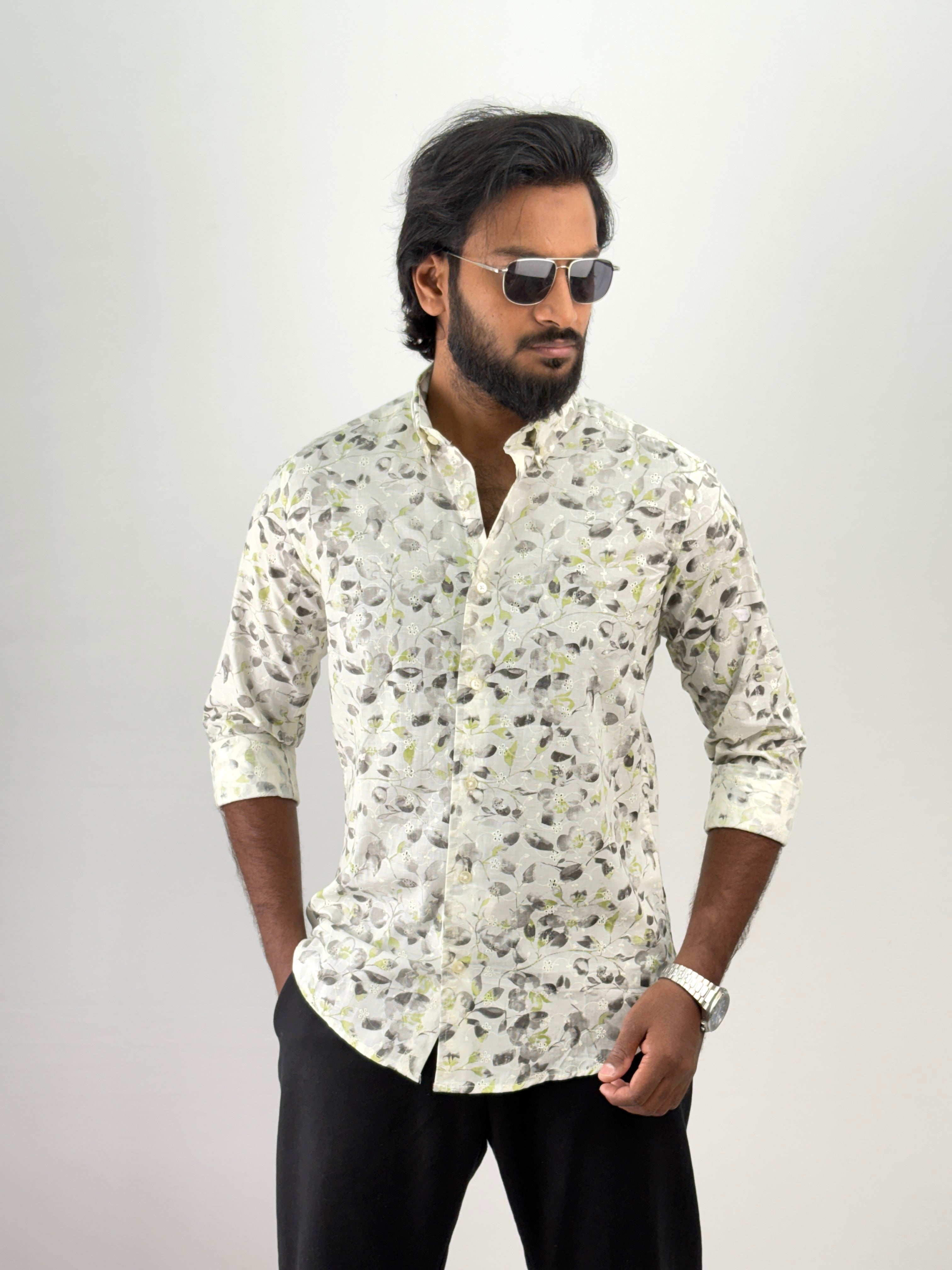 Light Green Embroidery Printed Shirt