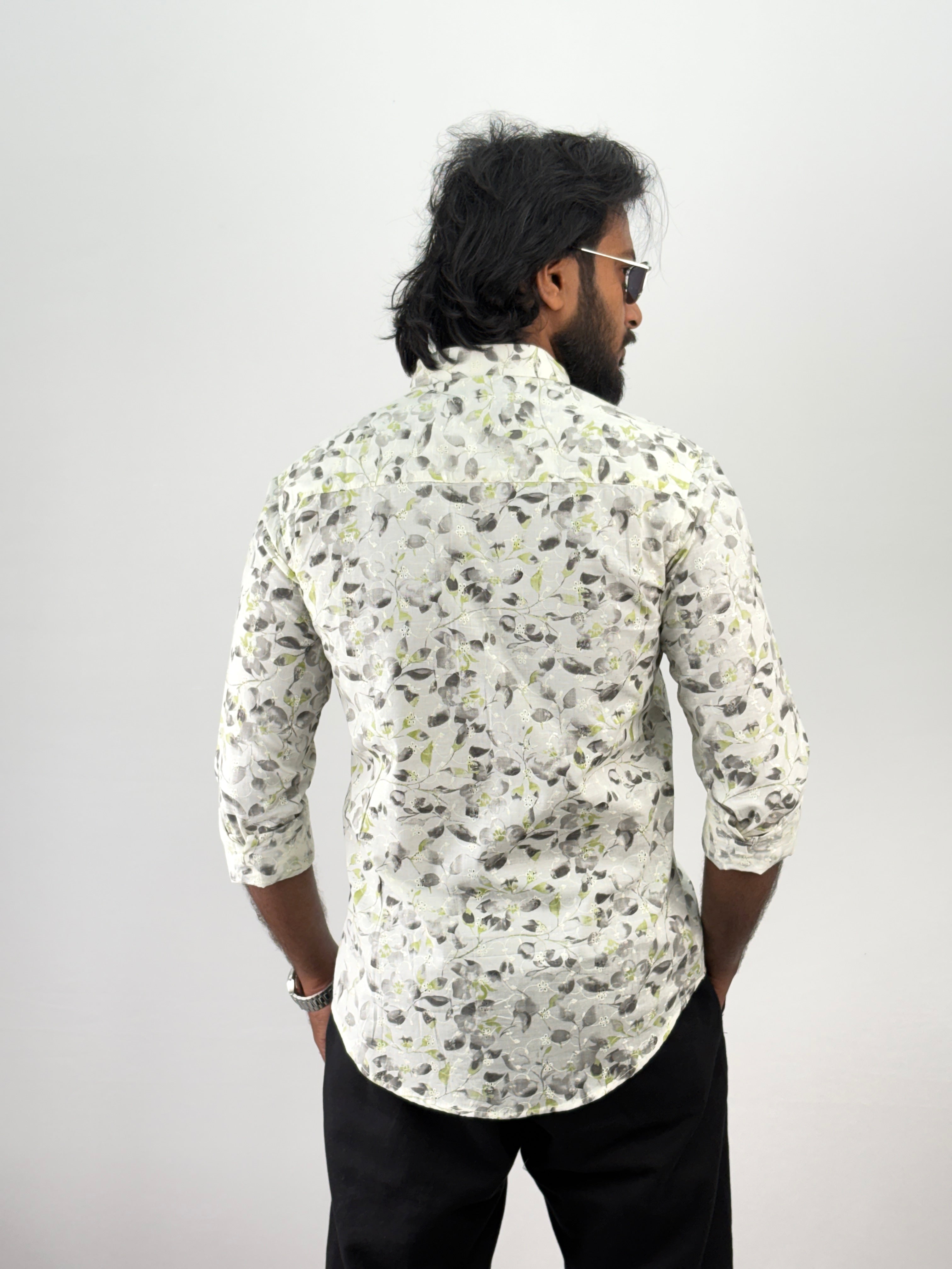 Light Green Embroidery Printed Shirt