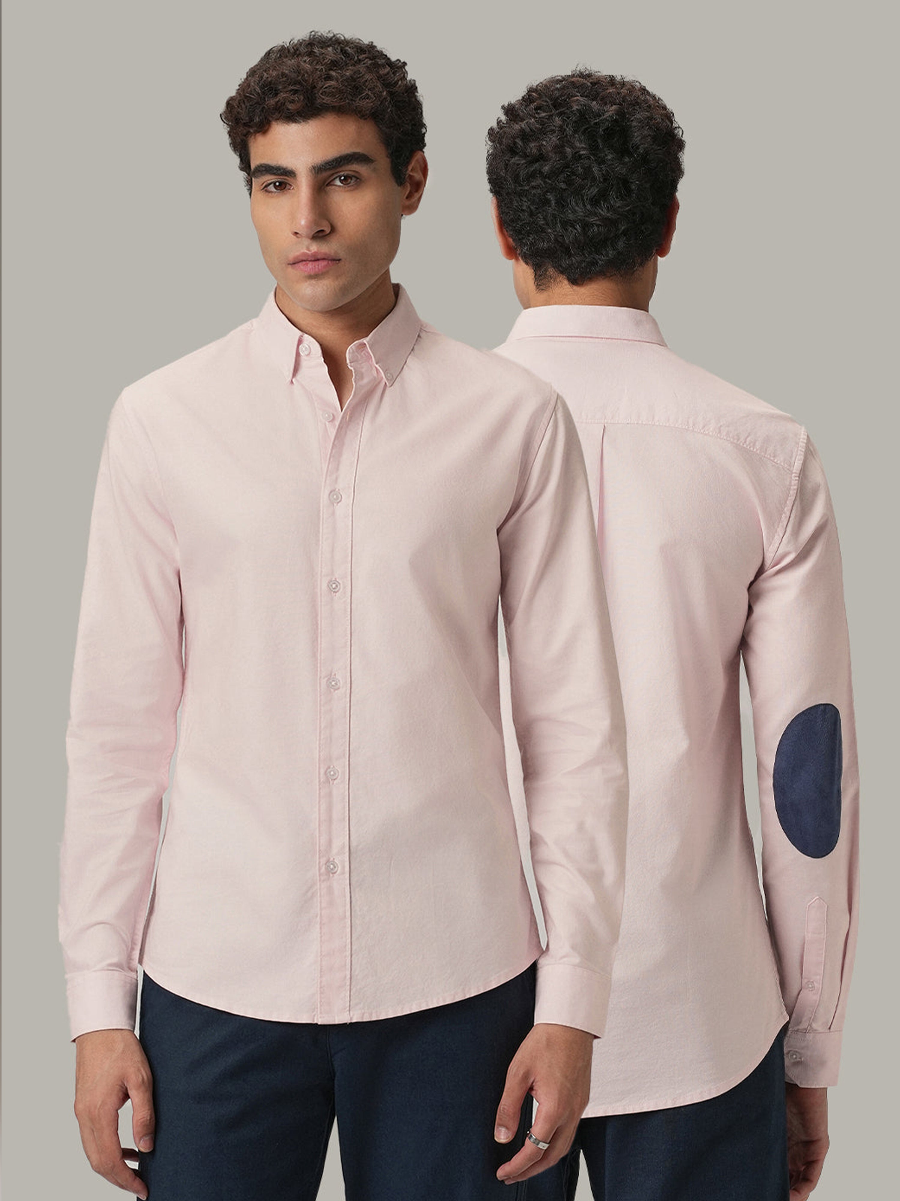 Light Pink Plain Elbow Patch Shirt