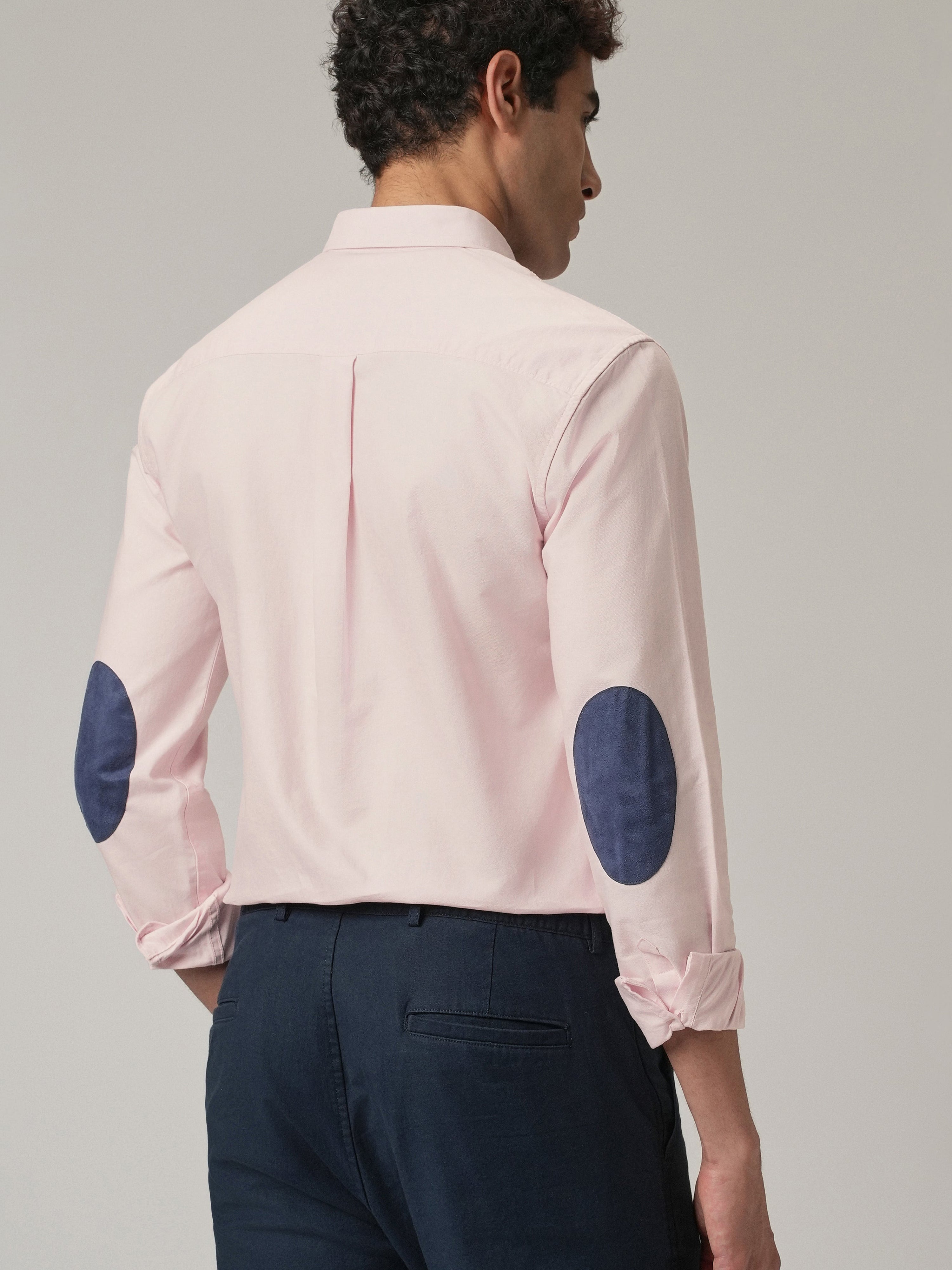 Light Pink Plain Elbow Patch Shirt