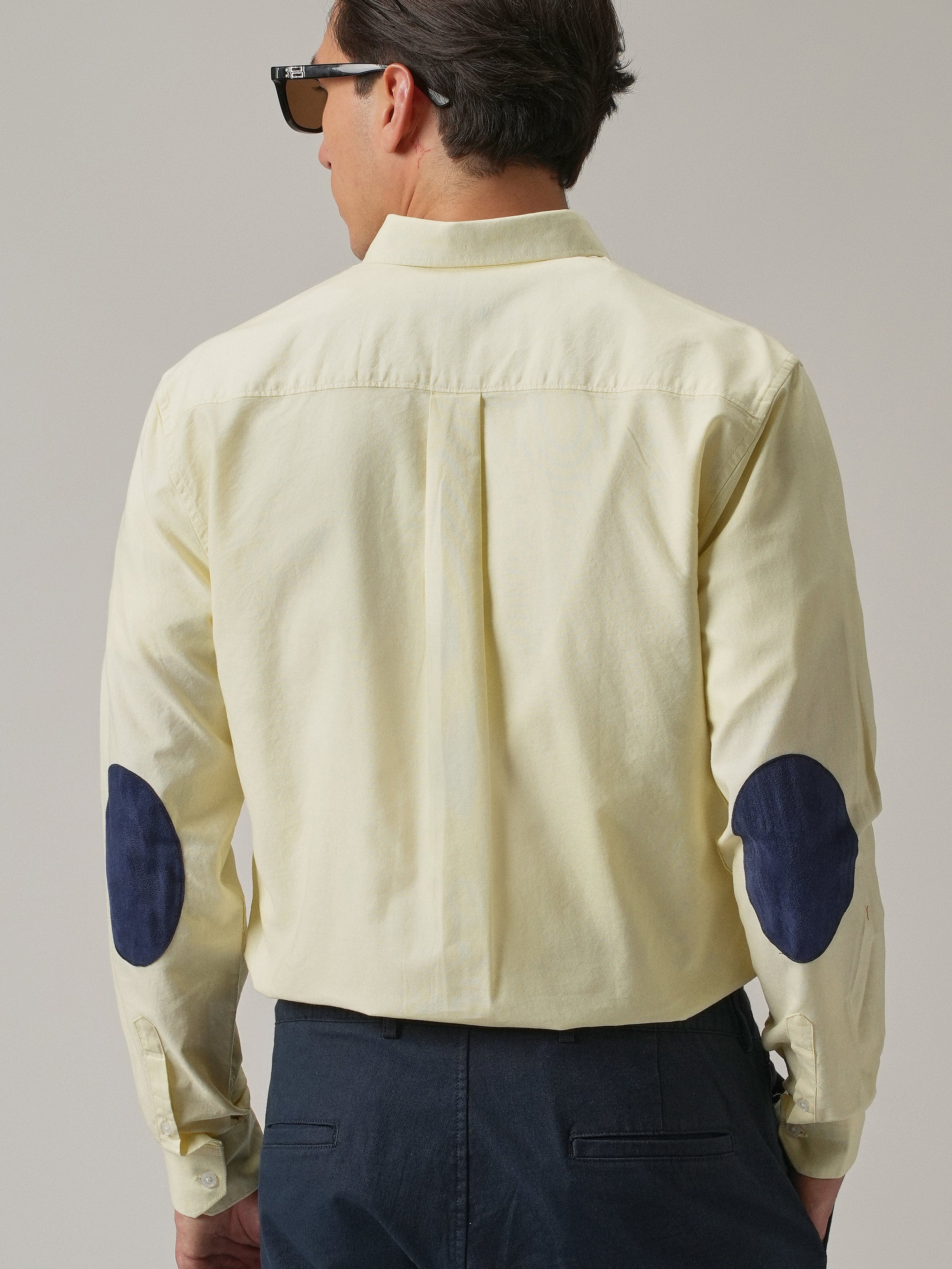Light Yellow Plain Elbow Patch Shirt