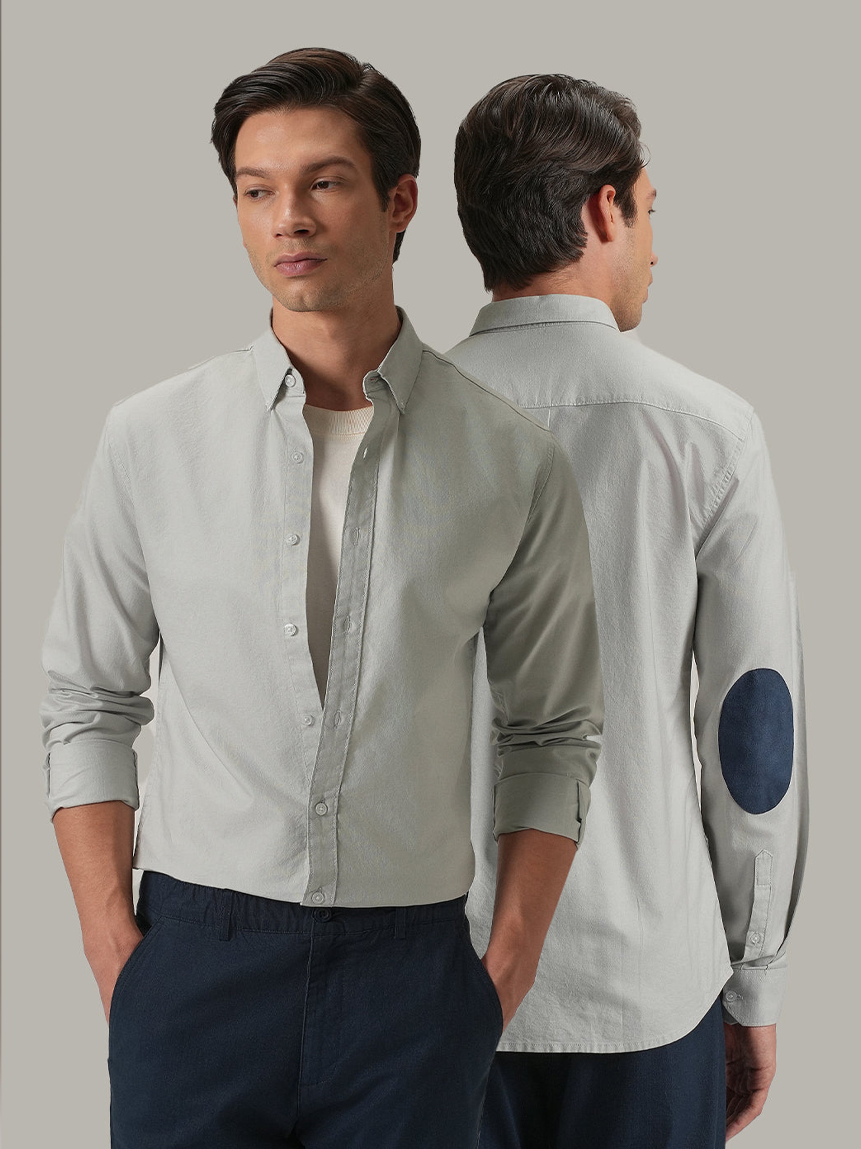 Light Grey Plain Elbow Patch Shirt