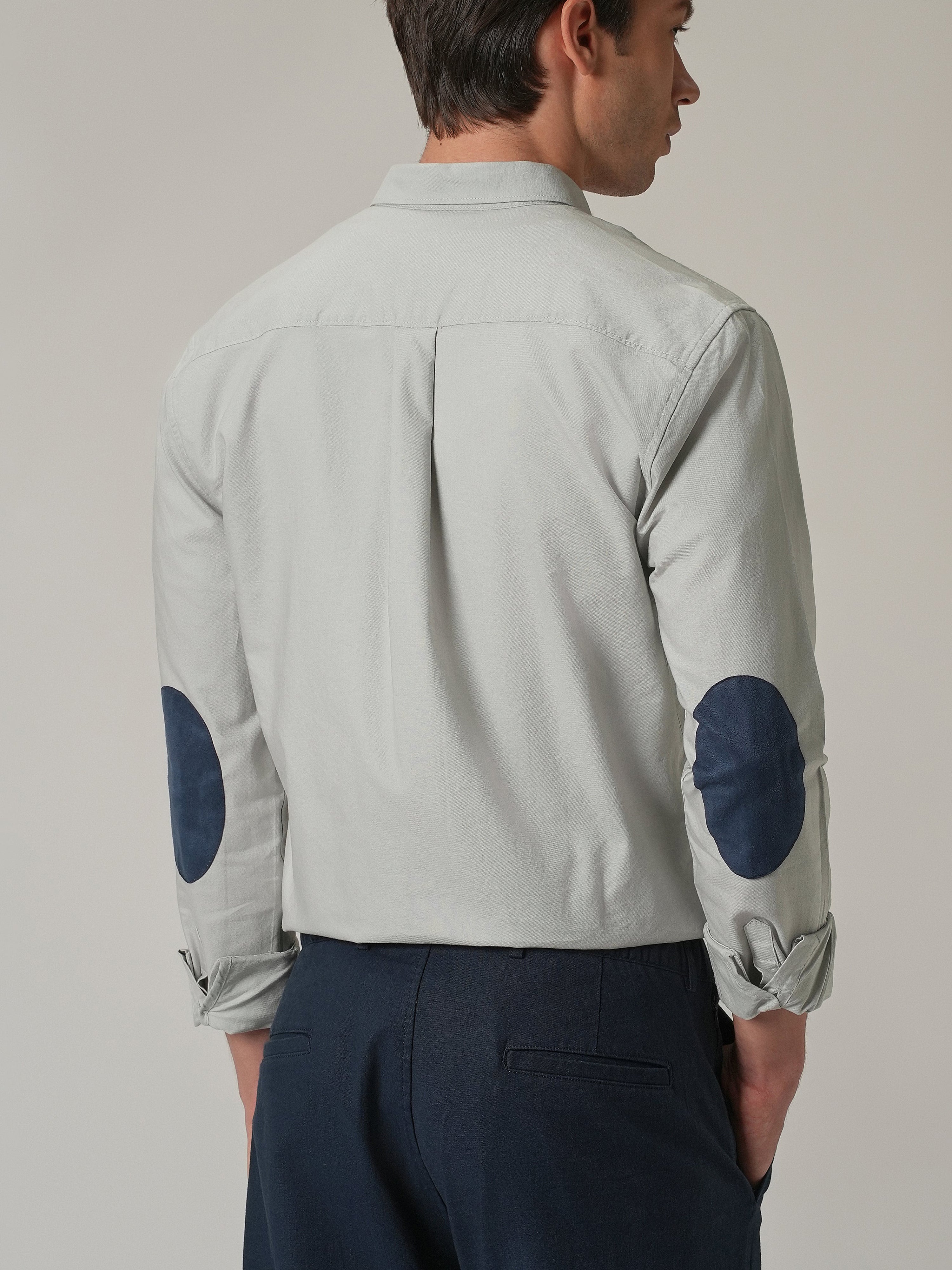 Light Grey Plain Elbow Patch Shirt