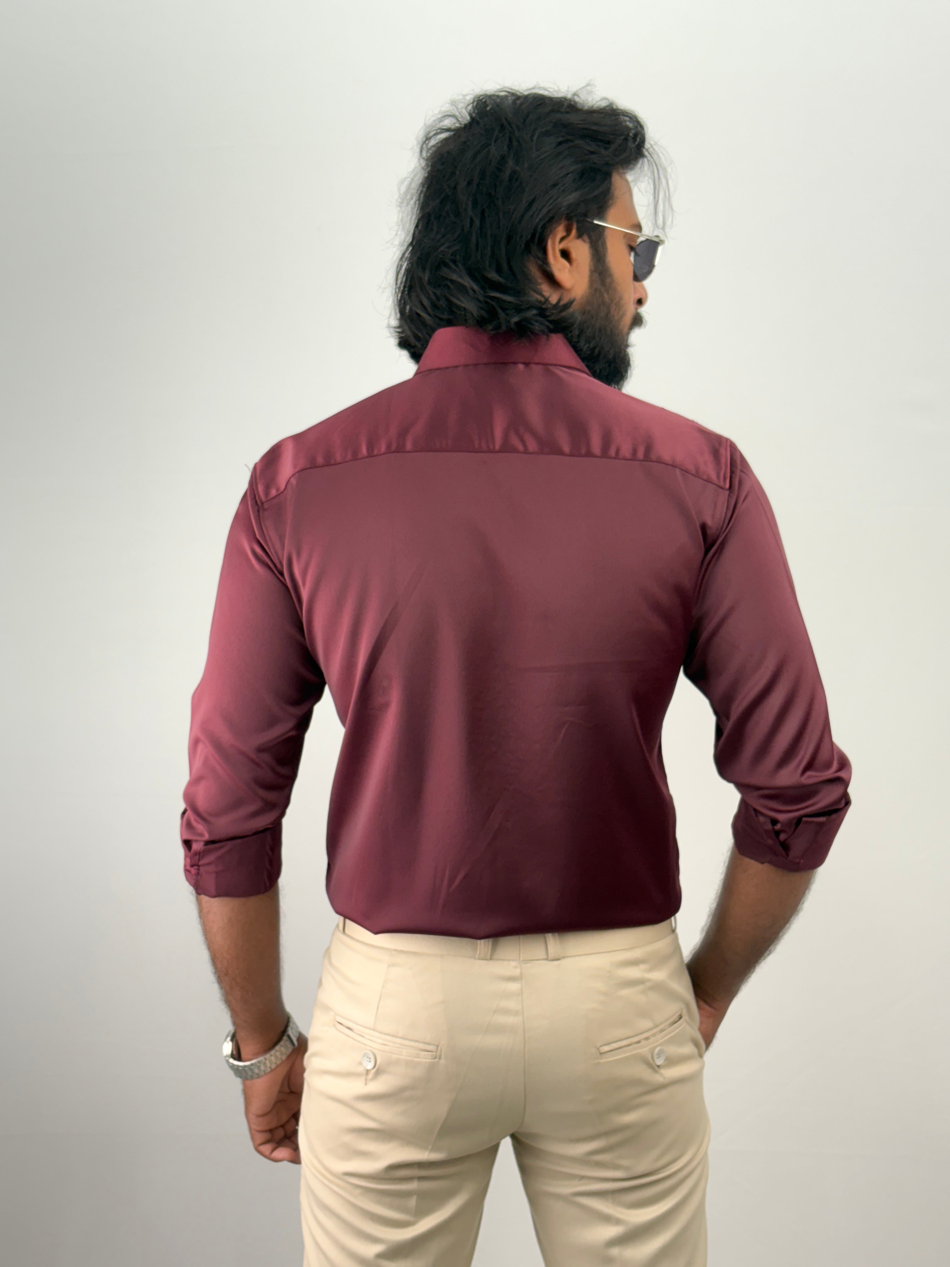 Maroon Designer Stone Work Shirt 9