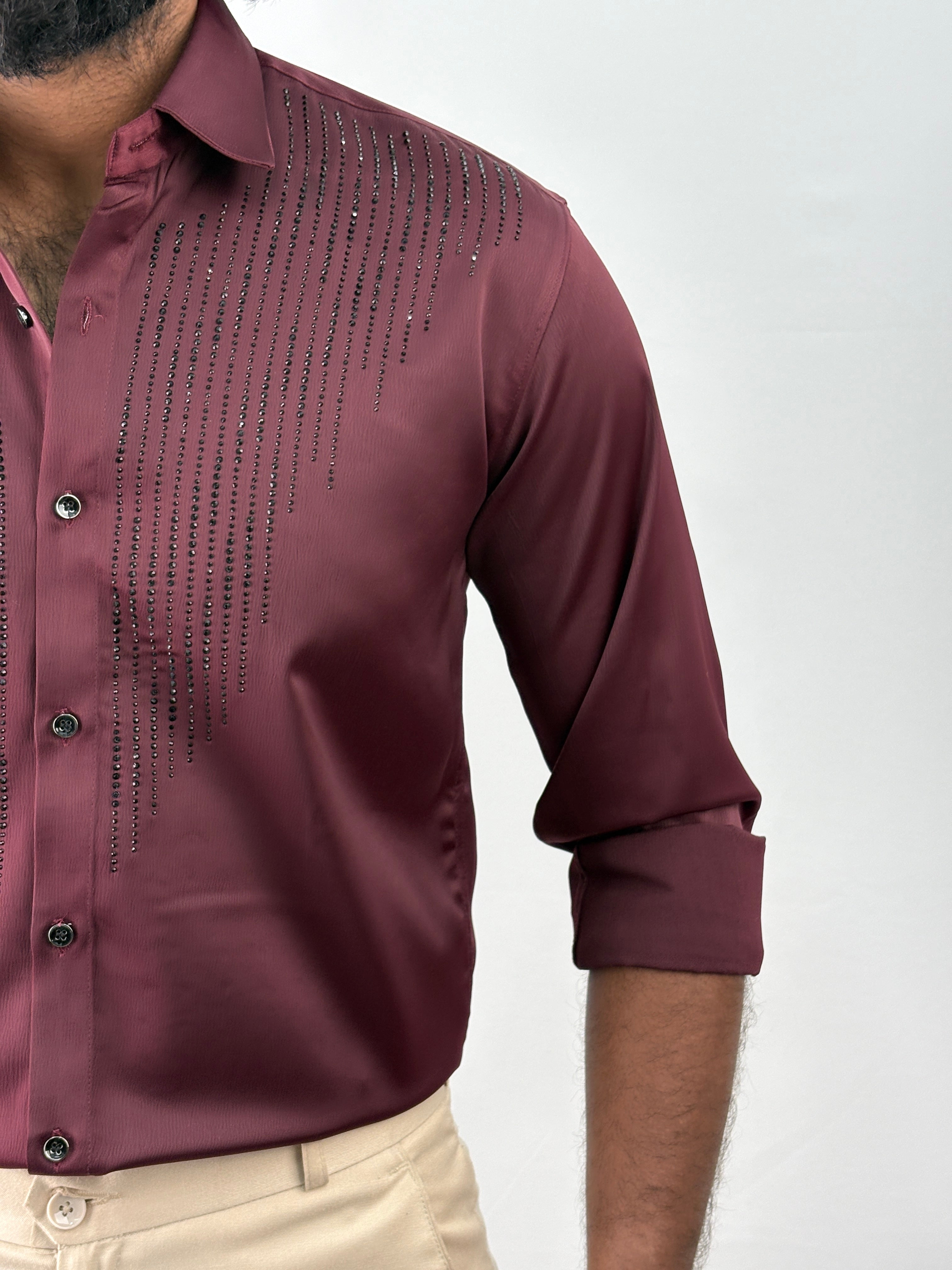 Maroon Designer Stone Work Shirt 10