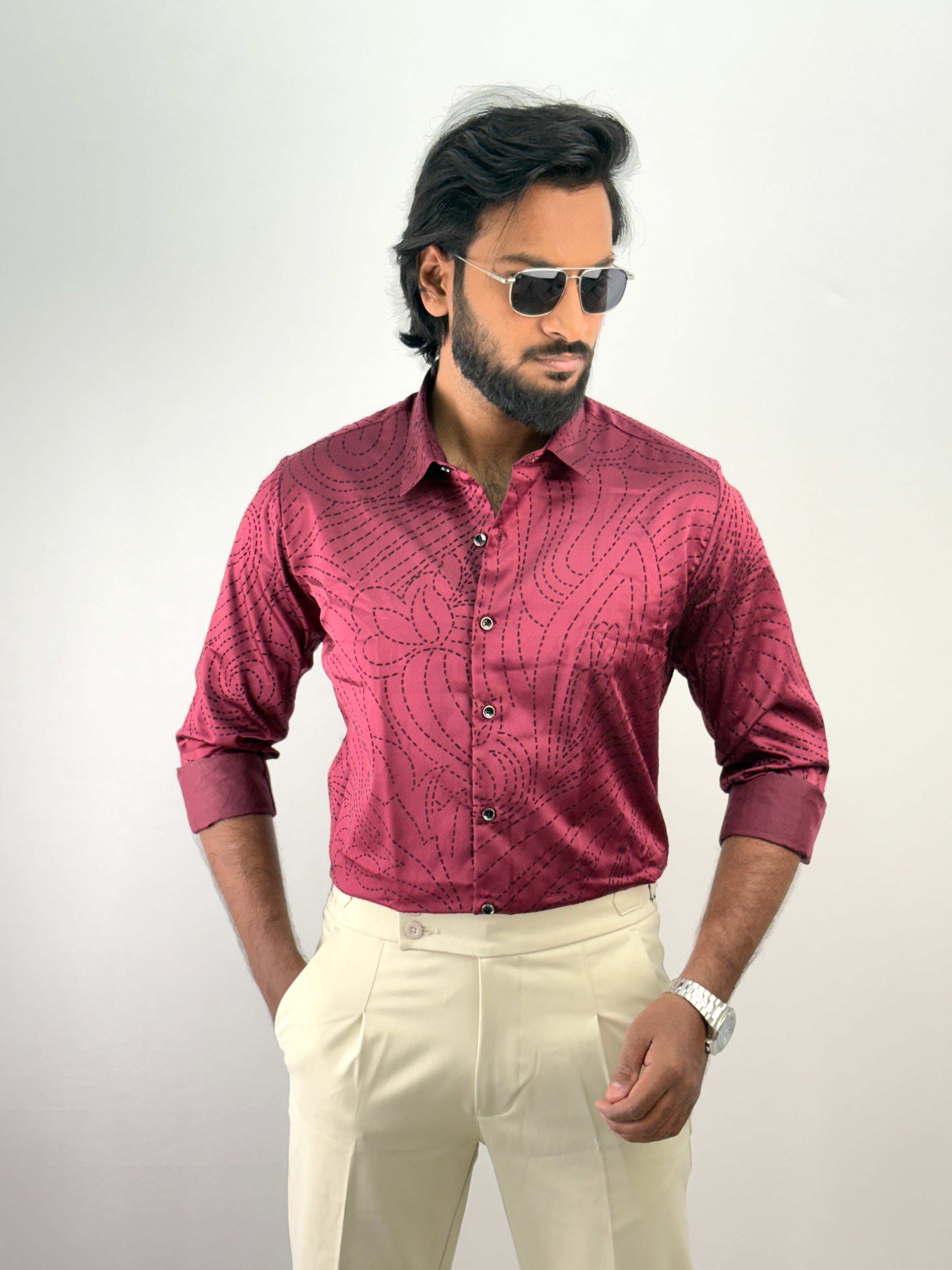Maroon Flock Printed Shirt 3