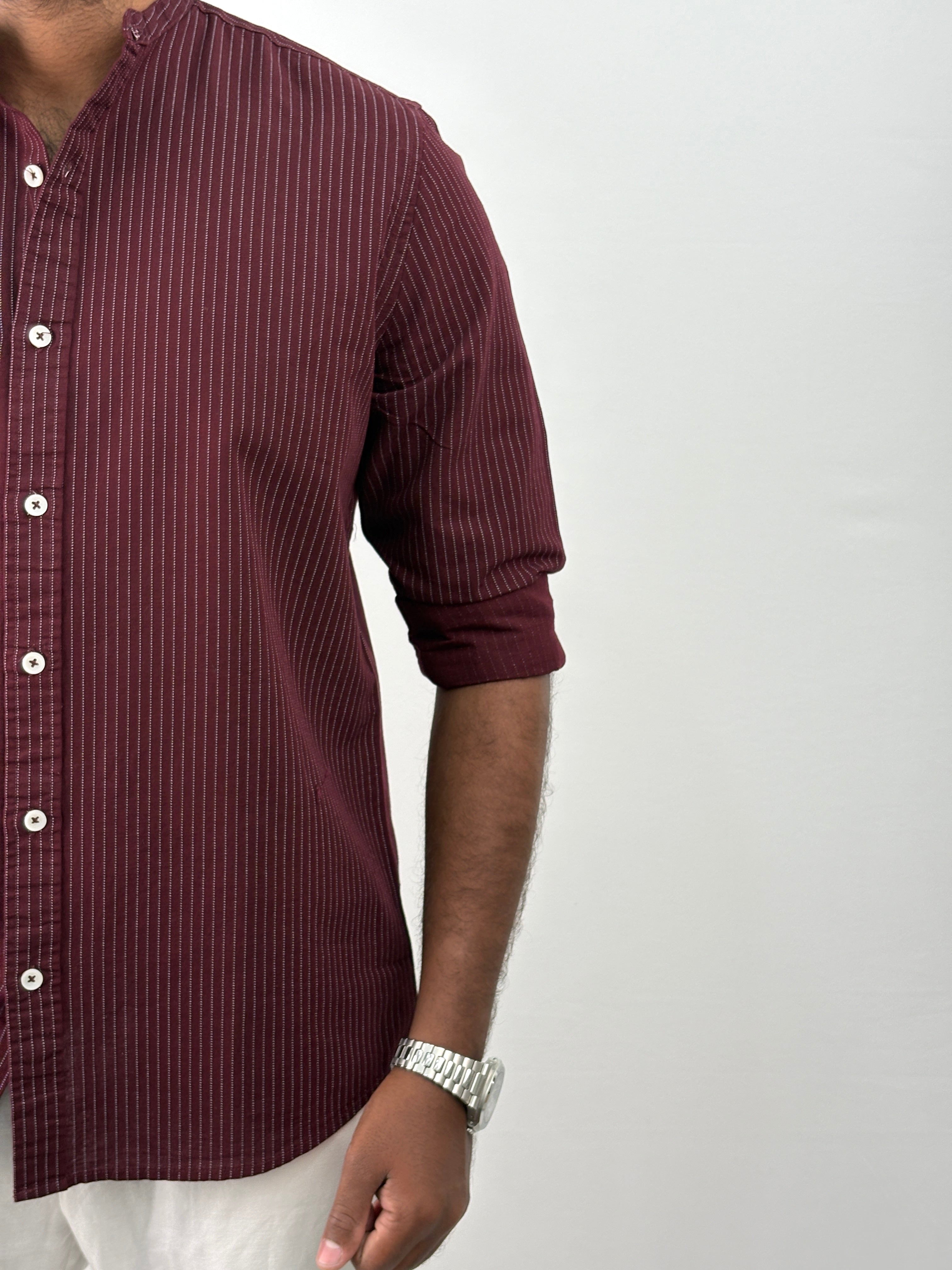 Maroon Mandarin Stripe Shirt
