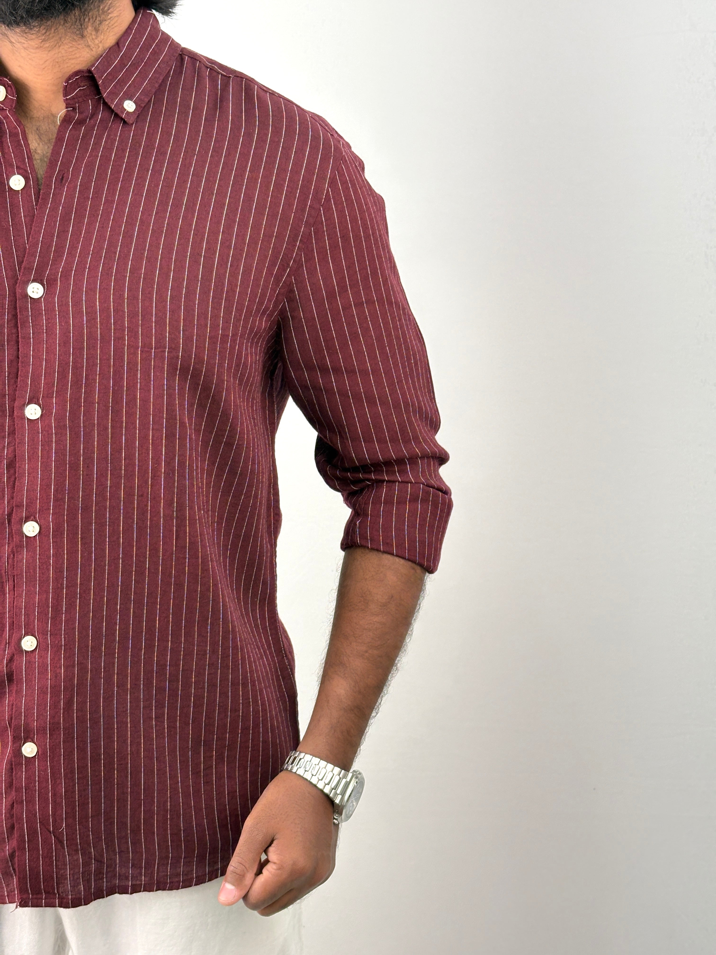 Maroon Linen Stripe Shirt 1