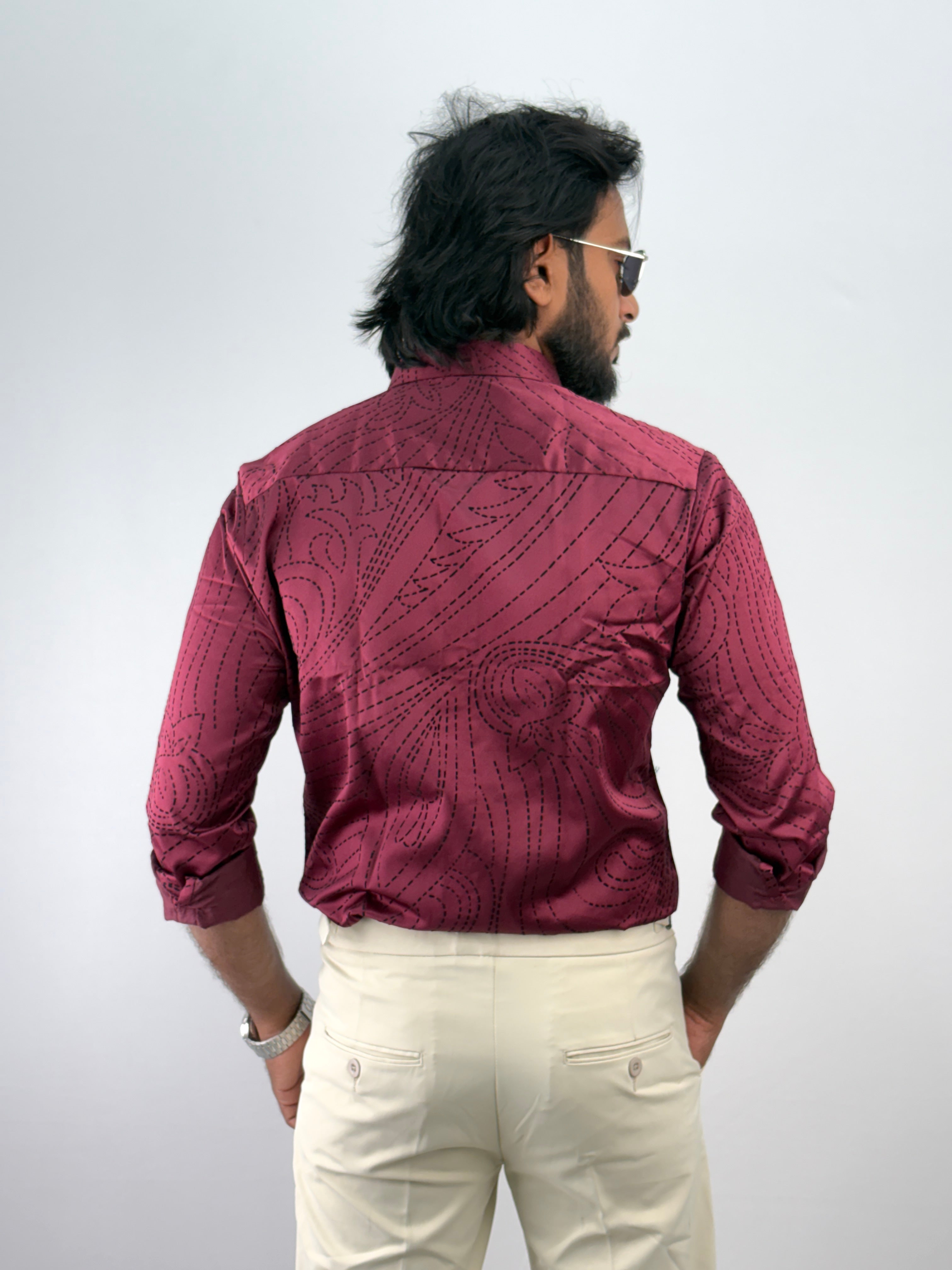 Maroon Flock Printed Shirt 3